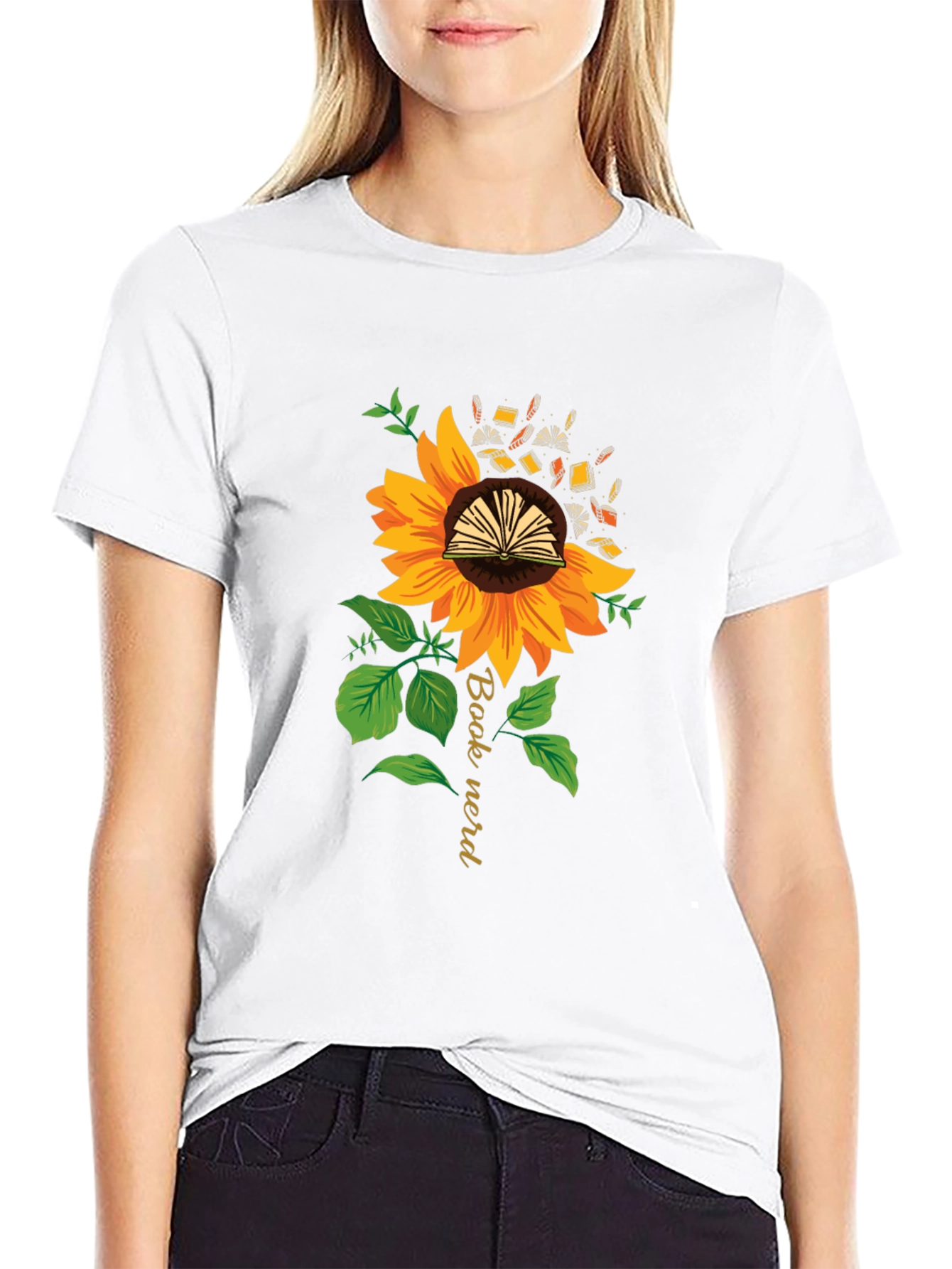 Book Nerd Sunflower Graphic Tee - Black