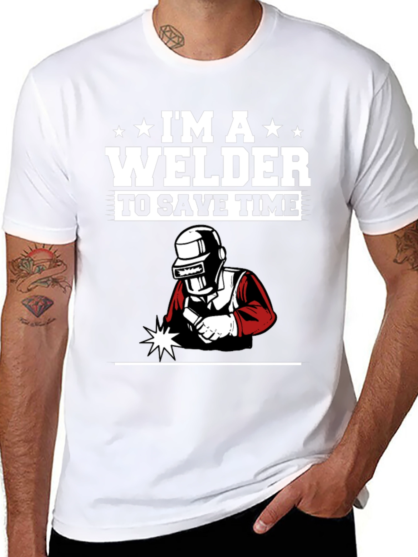 Im A Welder To Save Time Black Graphic T-Shirt