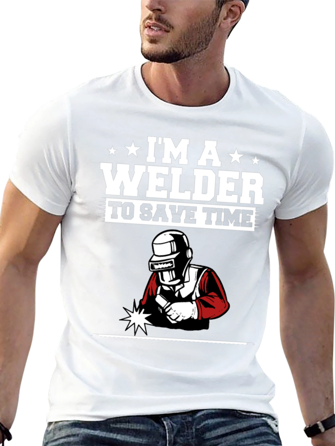 Im A Welder To Save Time Black Graphic T-Shirt