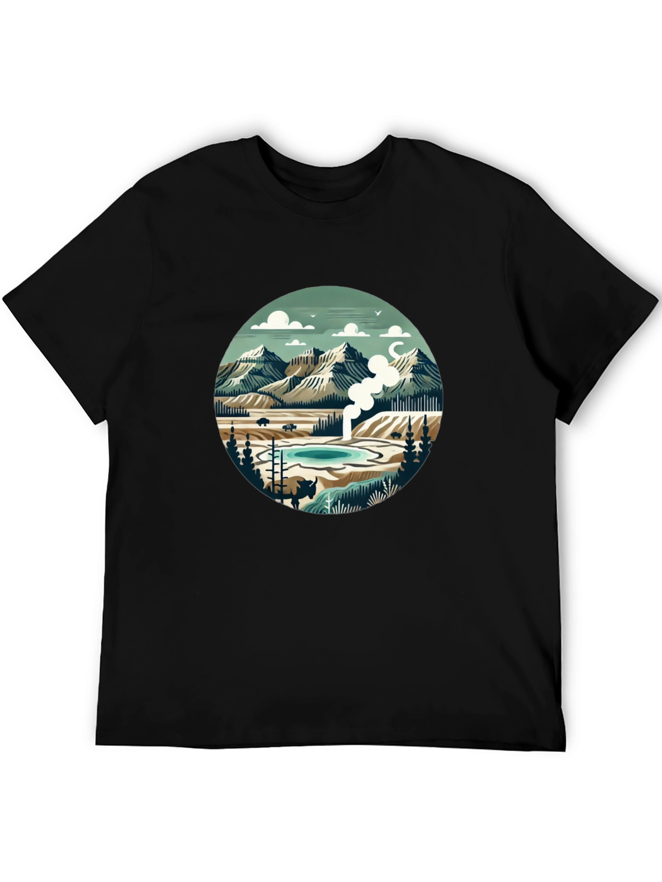 Mountain Landscape Graphic Tee - Black