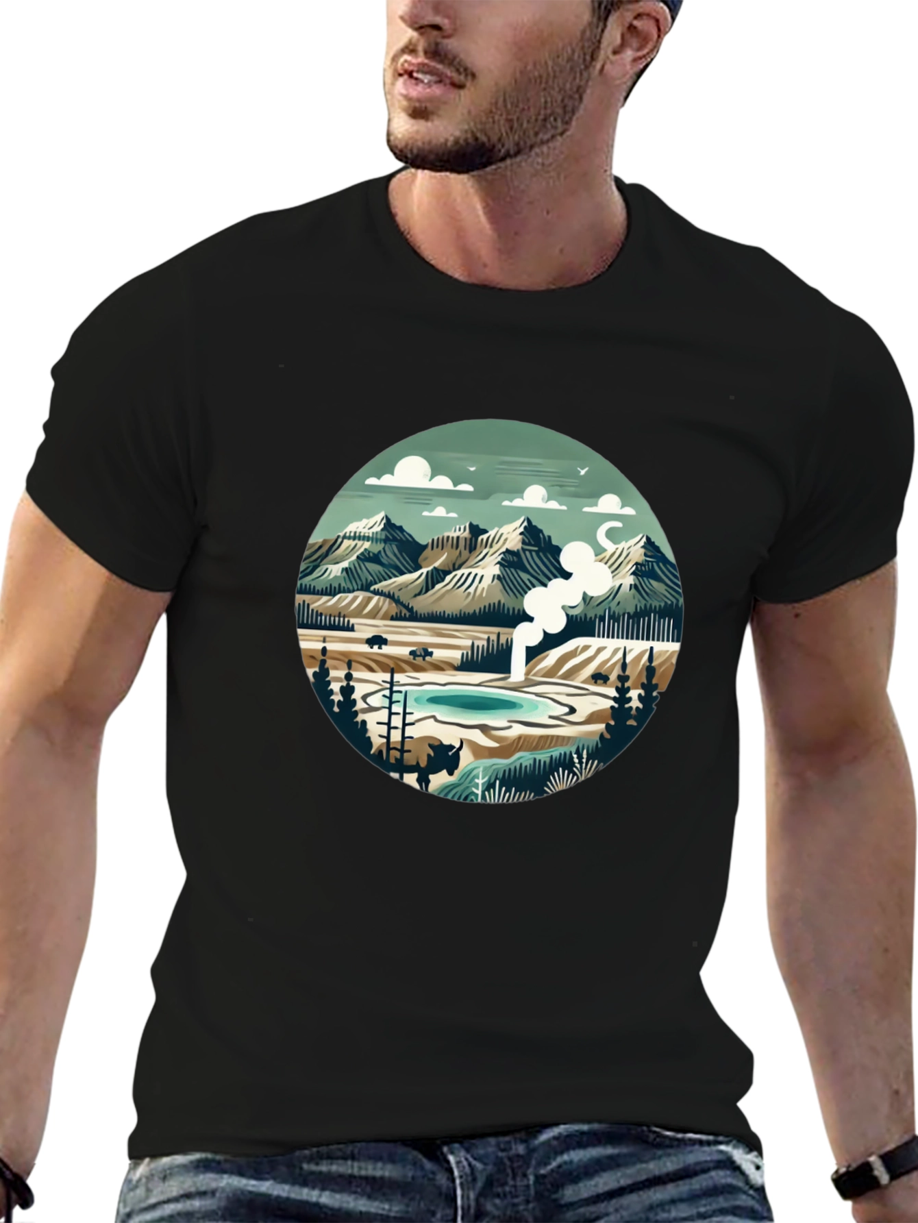 Mountain Landscape Graphic Tee - Black