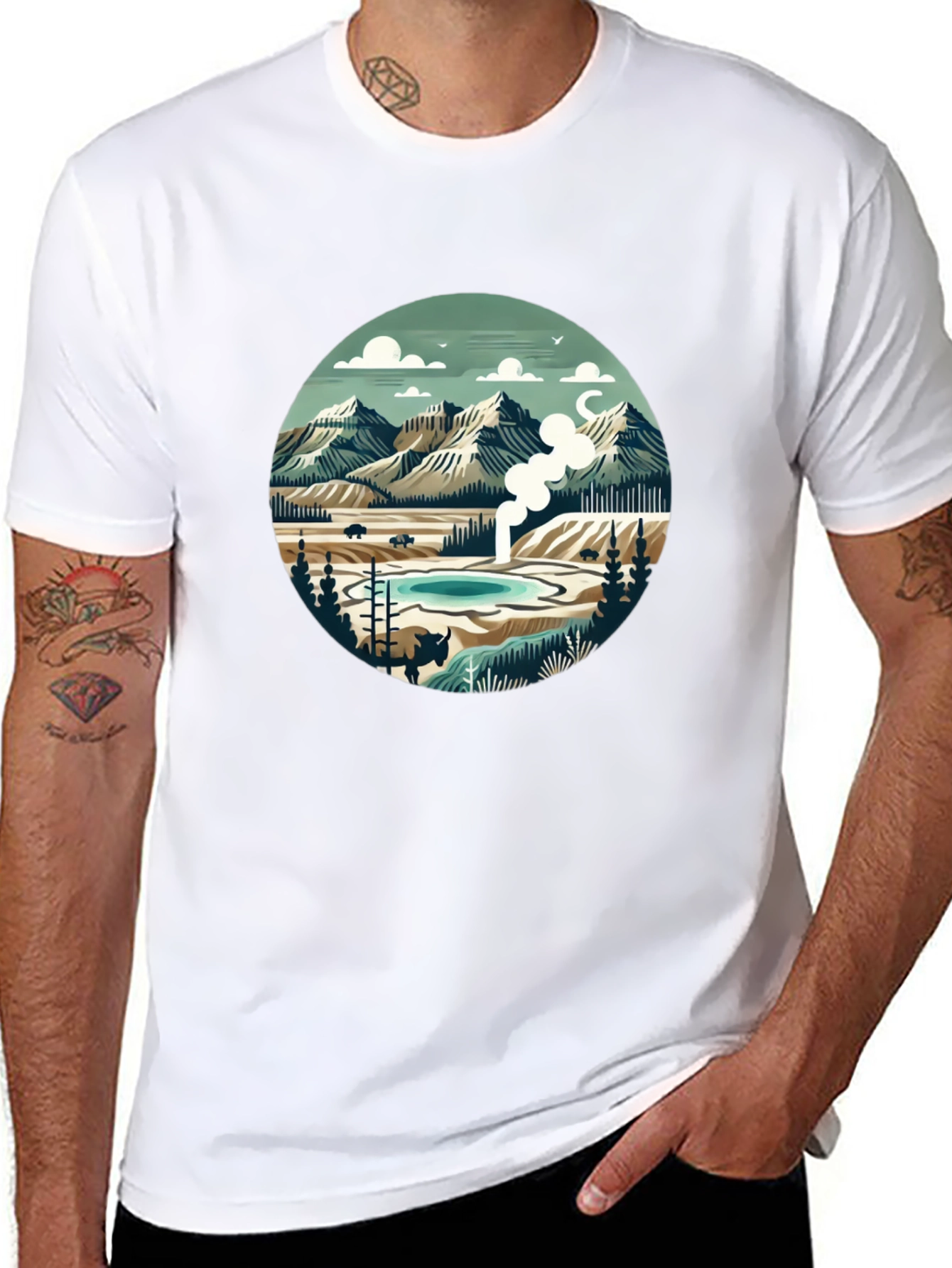 Mountain Landscape Graphic Tee - Black