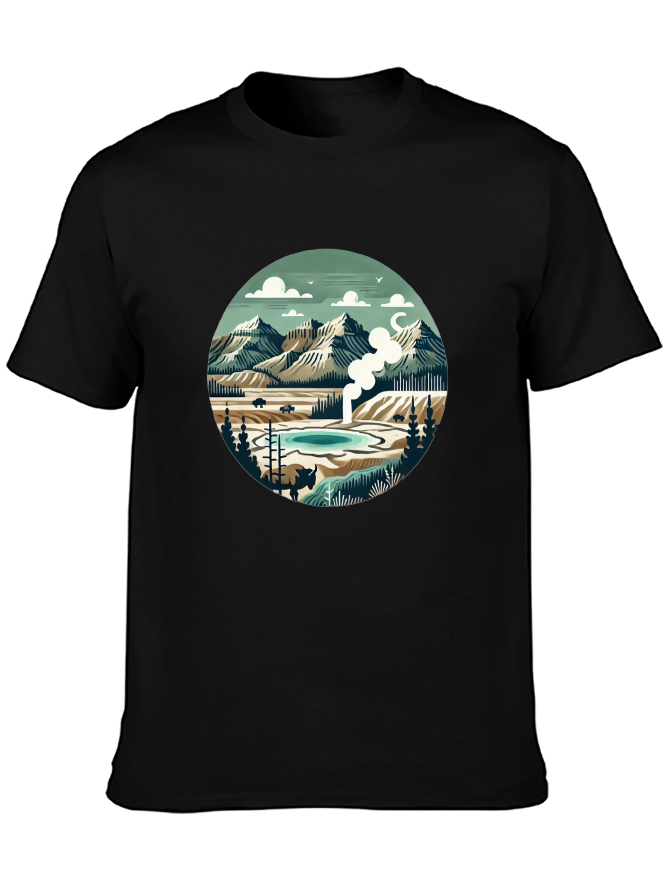 Mountain Landscape Graphic Tee - Black
