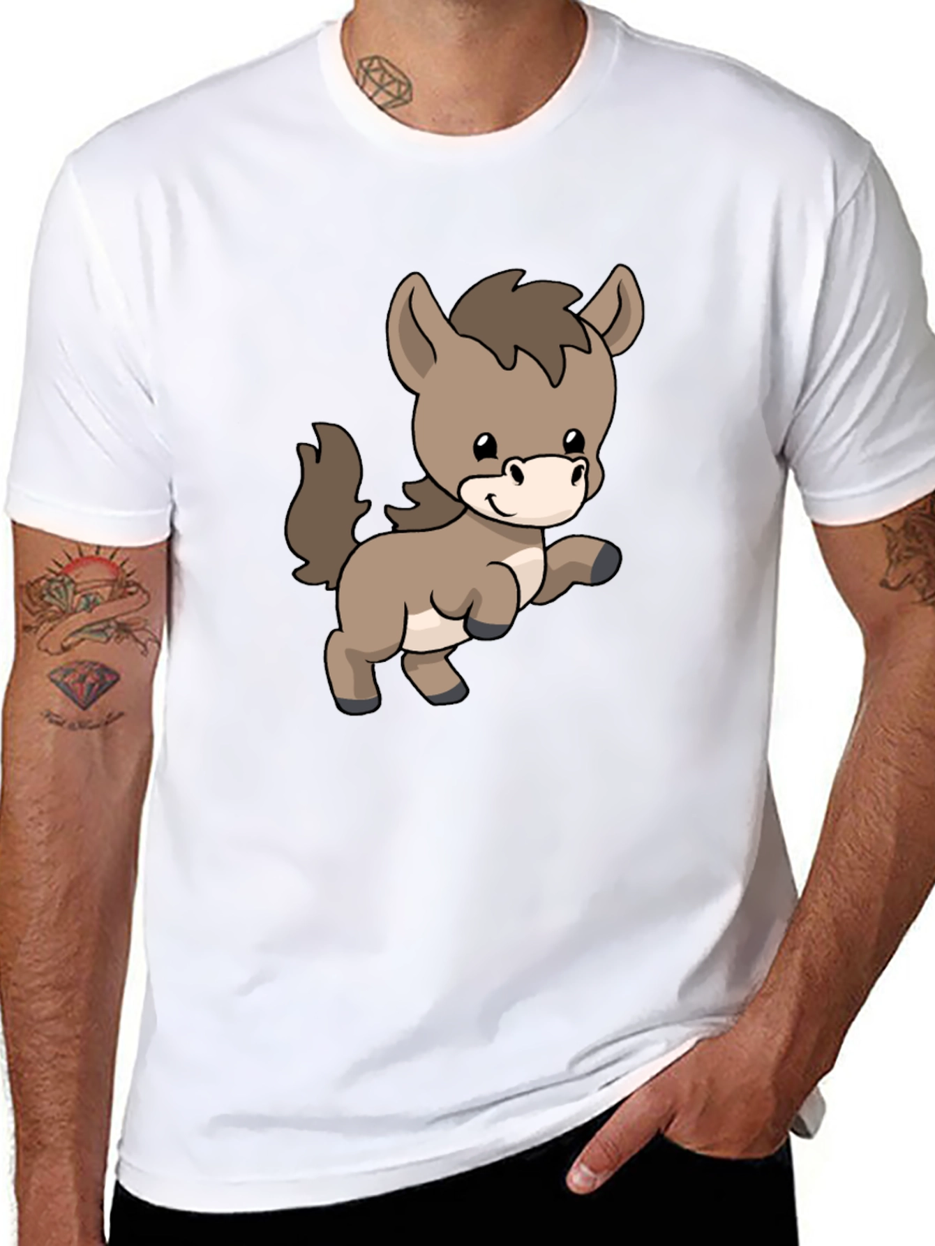 Cute Donkey Cartoon Black T-Shirt