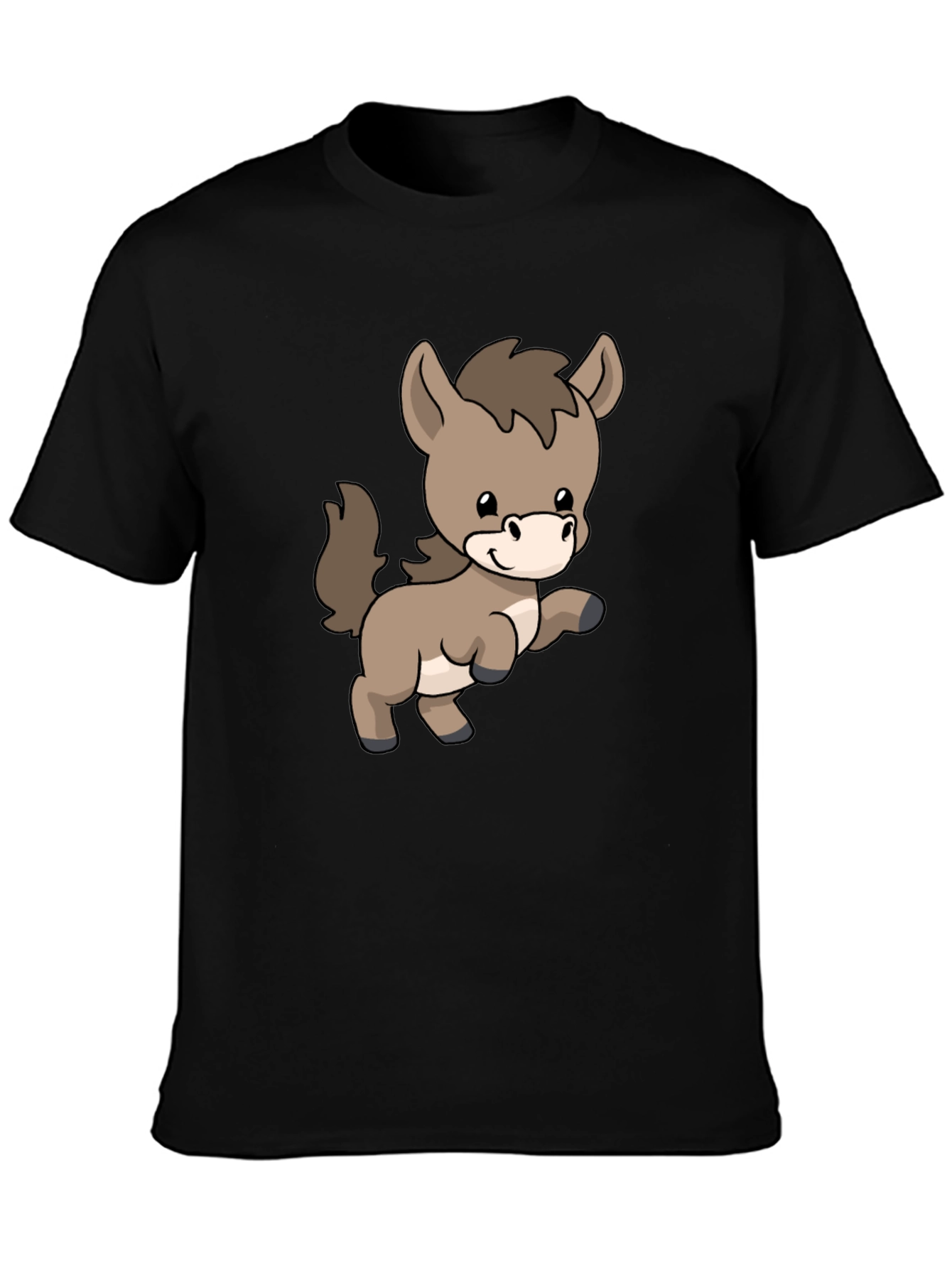 Cute Donkey Cartoon Black T-Shirt