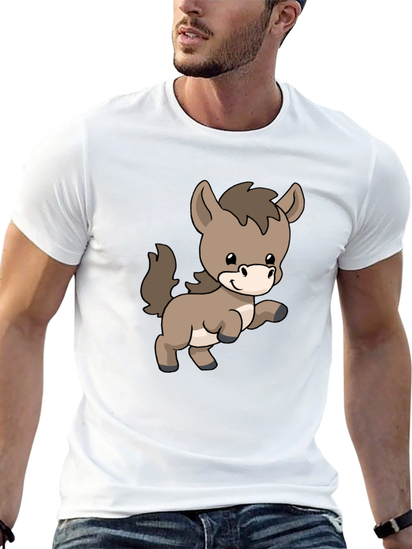 Cute Donkey Cartoon Black T-Shirt