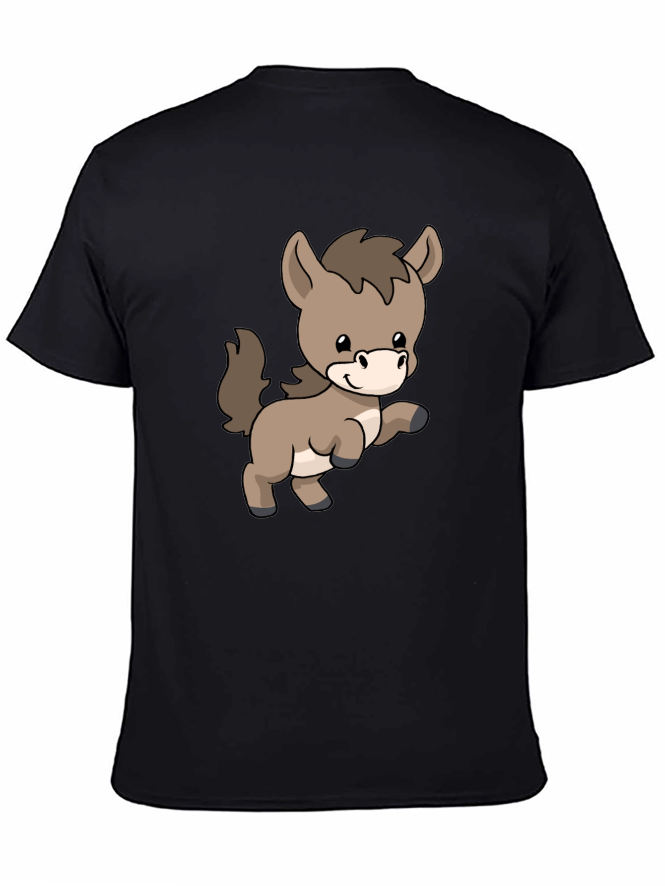 Cute Donkey Cartoon Black T-Shirt