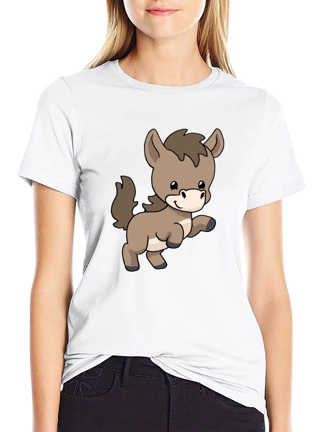 Cute Donkey Cartoon Black T-Shirt