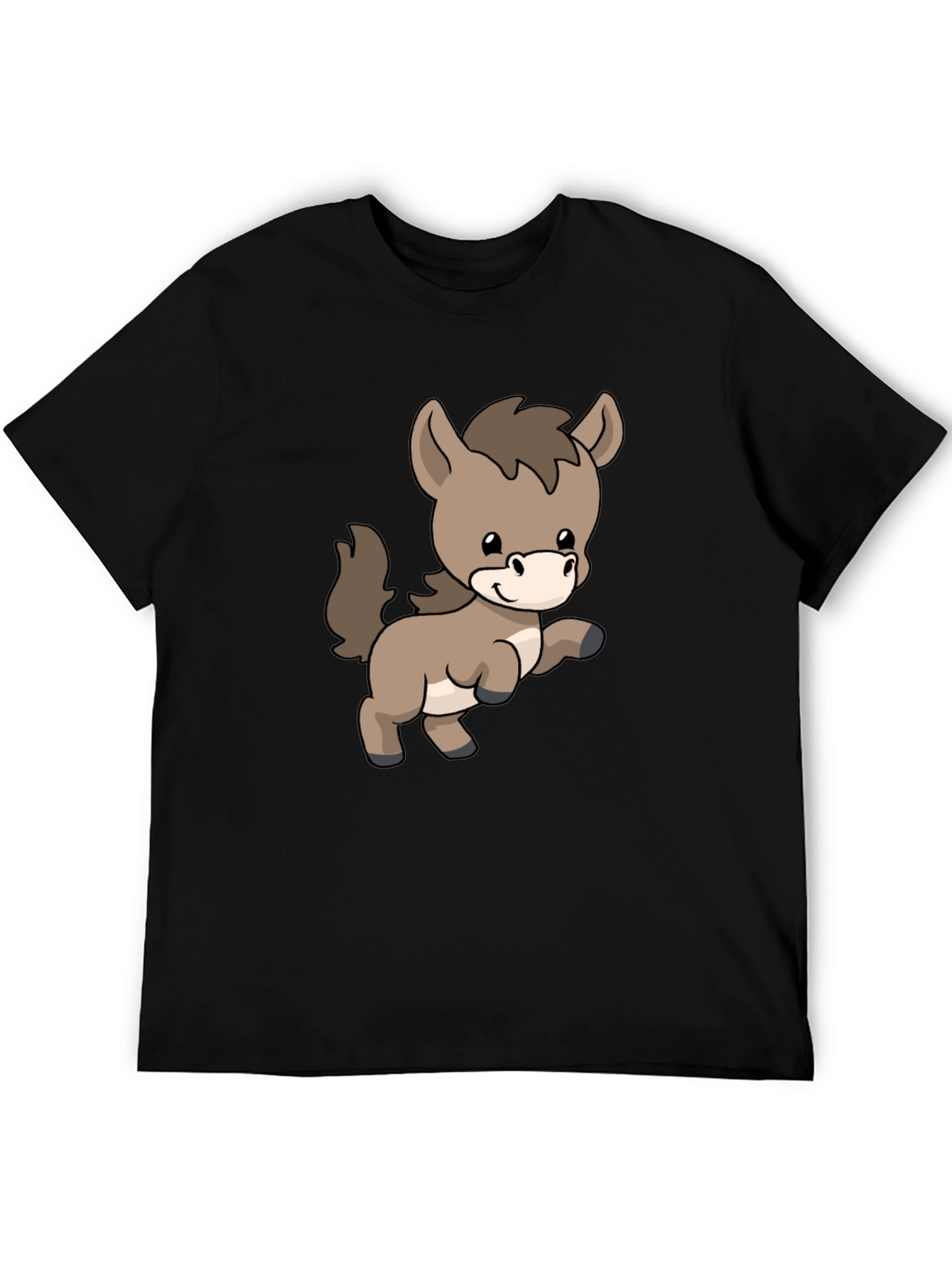 Cute Donkey Cartoon Black T-Shirt