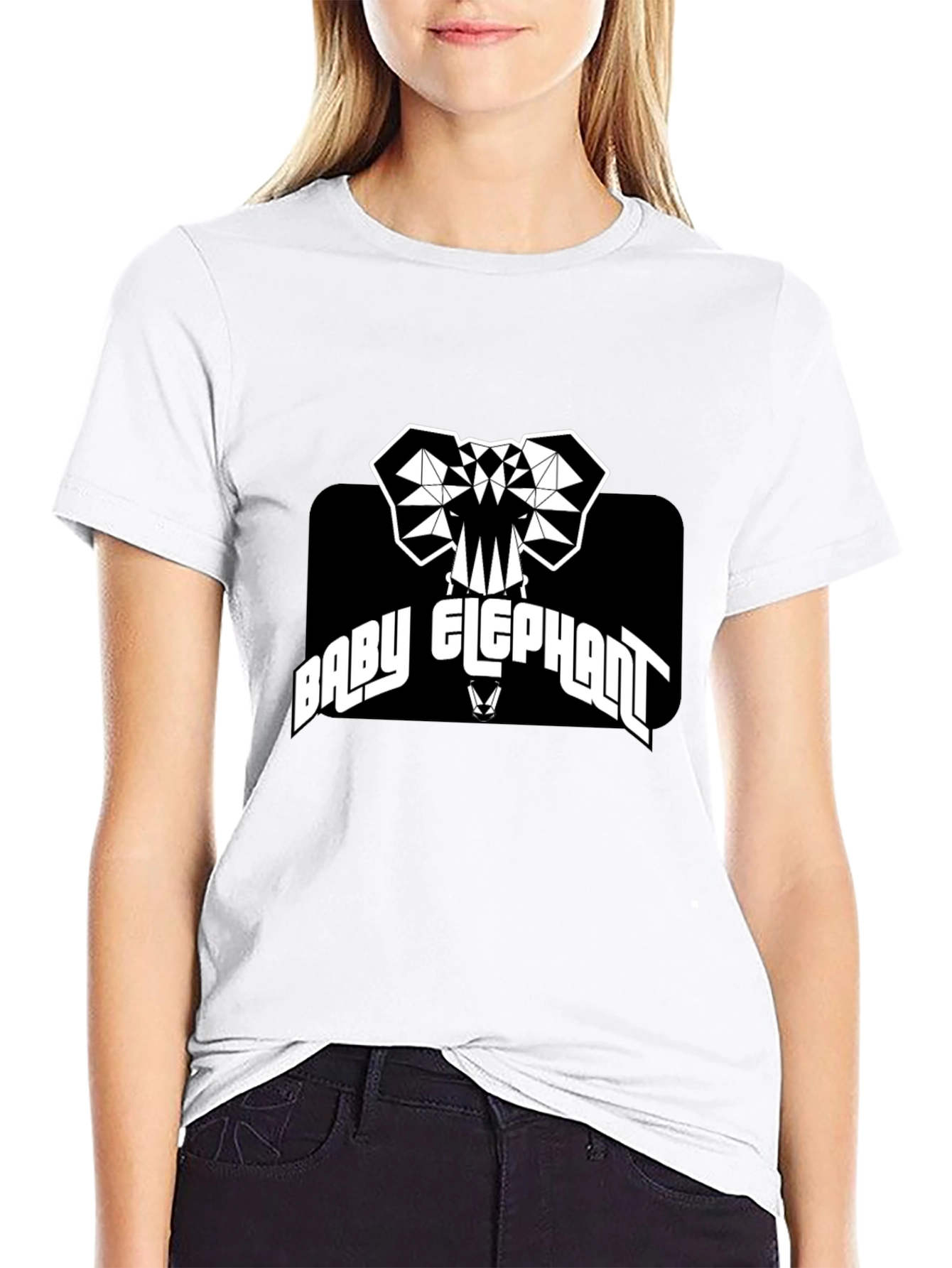 Baby Elephant Graphic Tee - Black Cotton T-Shirt