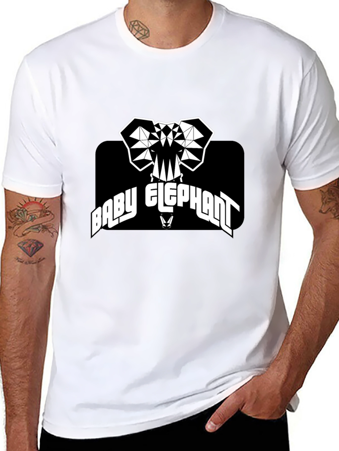 Baby Elephant Graphic Tee - Black Cotton T-Shirt
