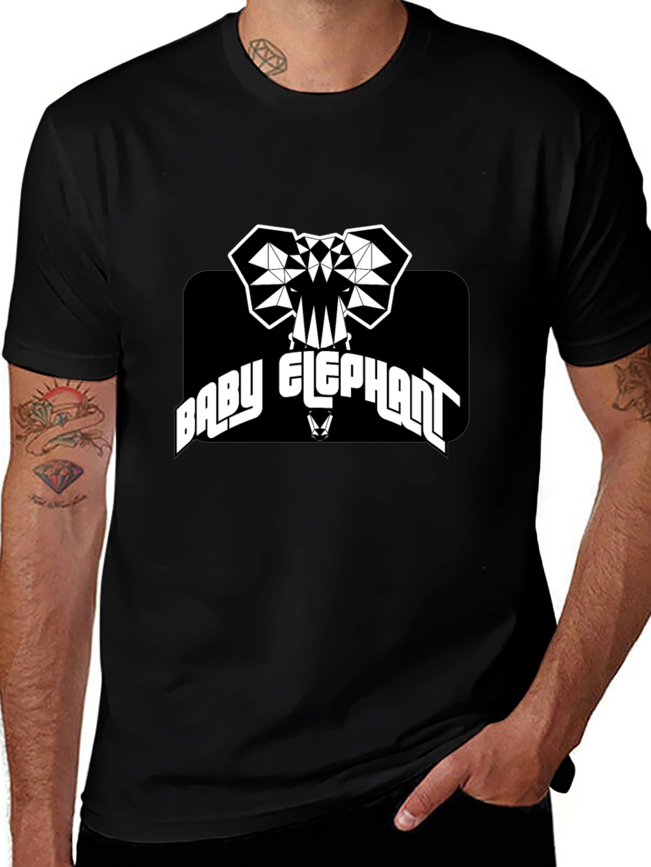 Baby Elephant Graphic Tee - Black Cotton T-Shirt
