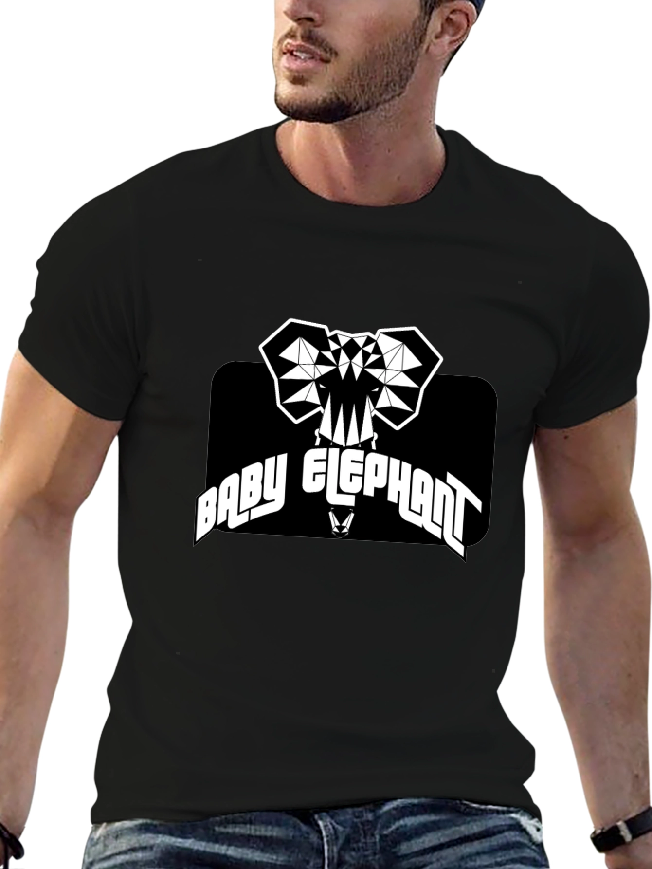 Baby Elephant Graphic Tee - Black Cotton T-Shirt