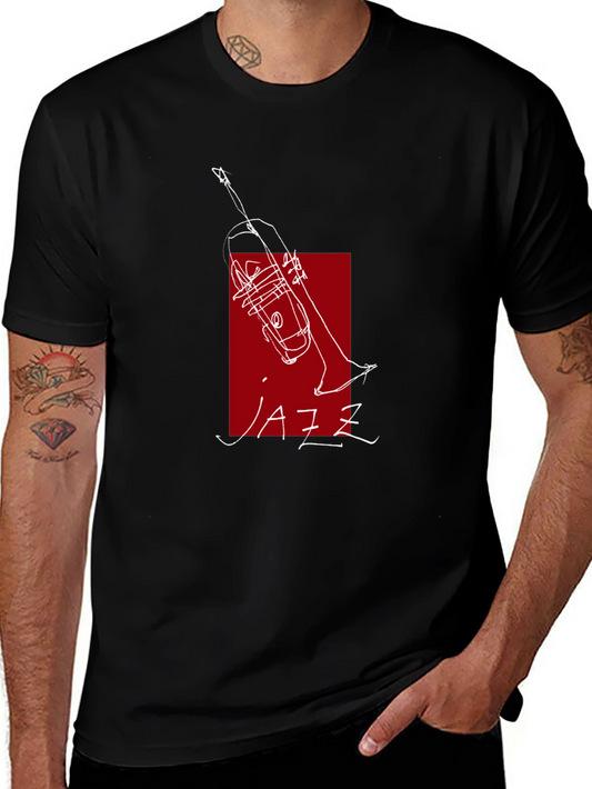Jazz Music T-Shirt with Trumpet Design - Black