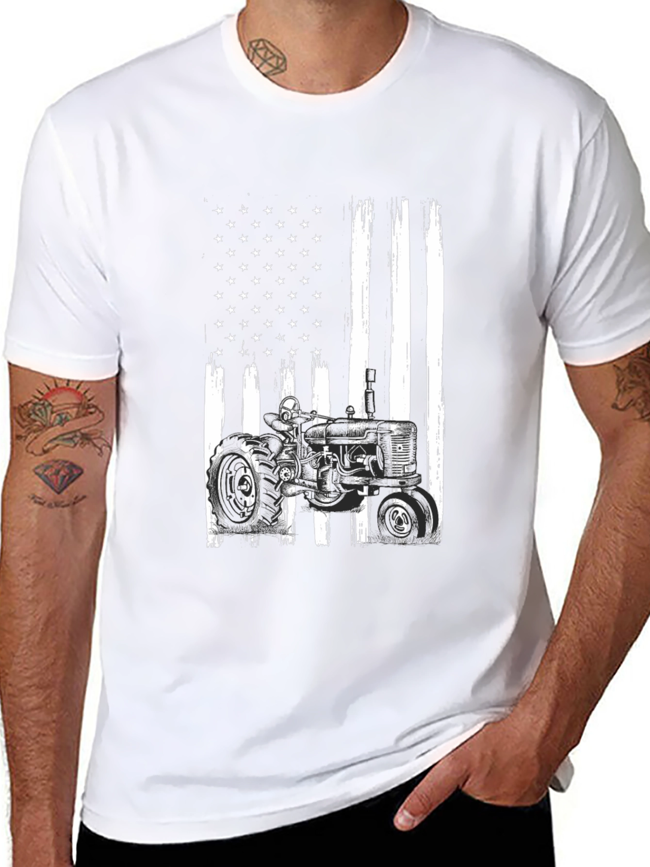 American Flag Tractor Graphic Tee