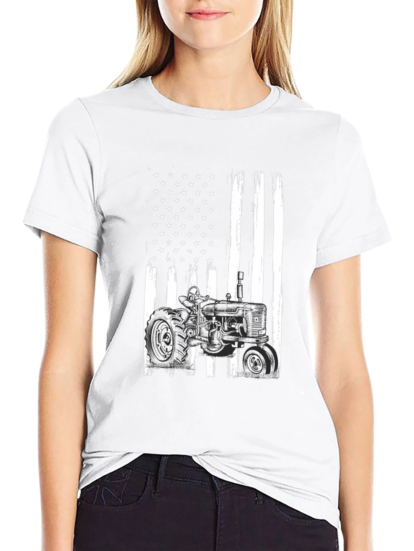 American Flag Tractor Graphic Tee