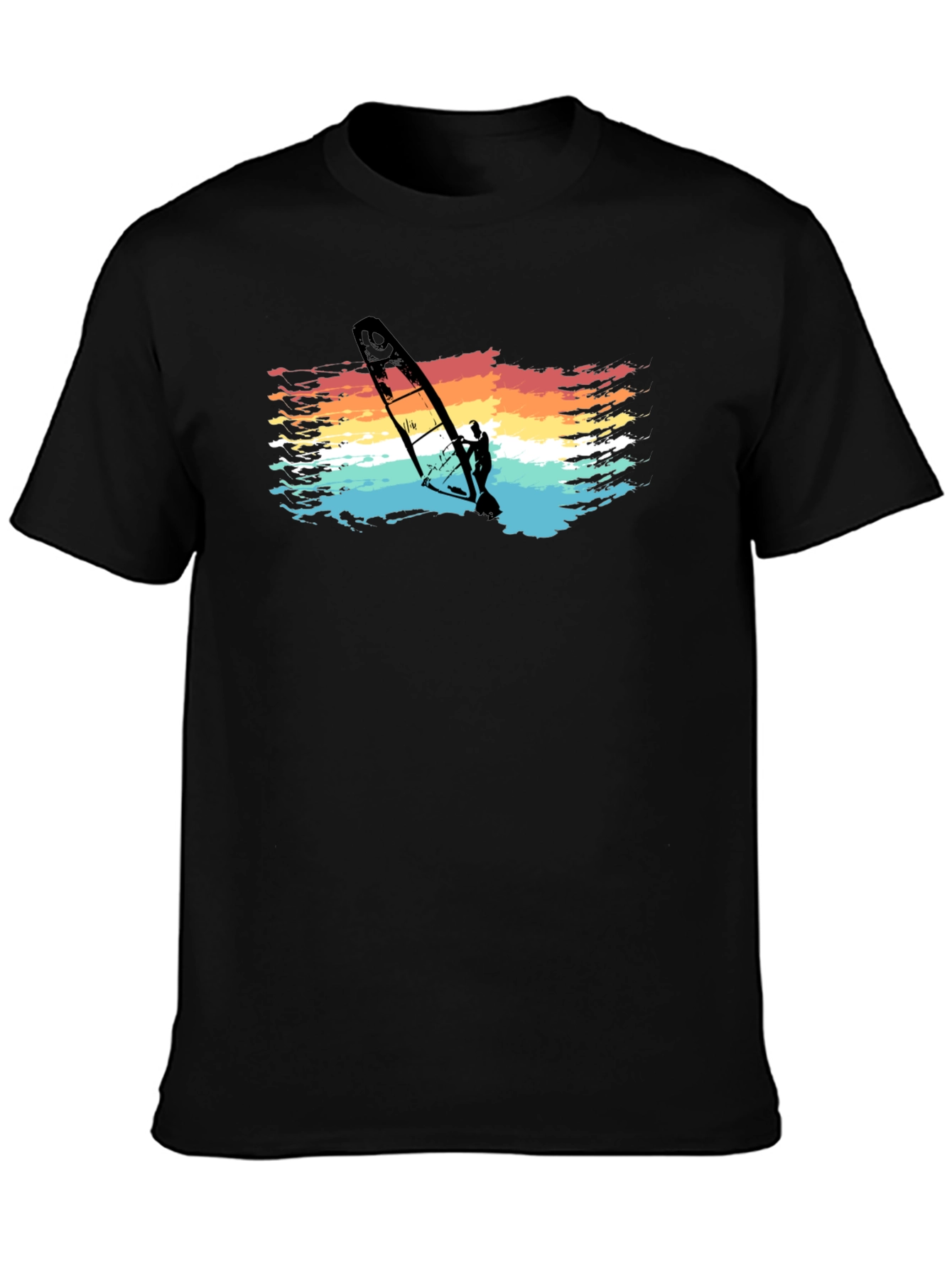 Retro Windsurfer Graphic Tee - Black Cotton T-Shirt