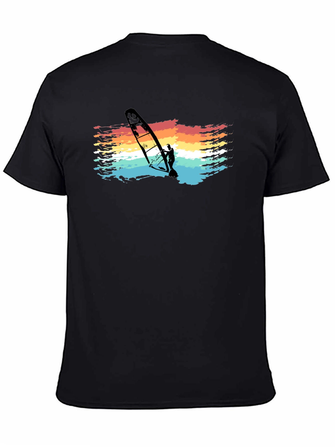 Retro Windsurfer Graphic Tee - Black Cotton T-Shirt