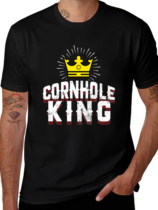 Cornhole King Graphic Tee - Black Crew Neck T-Shirt