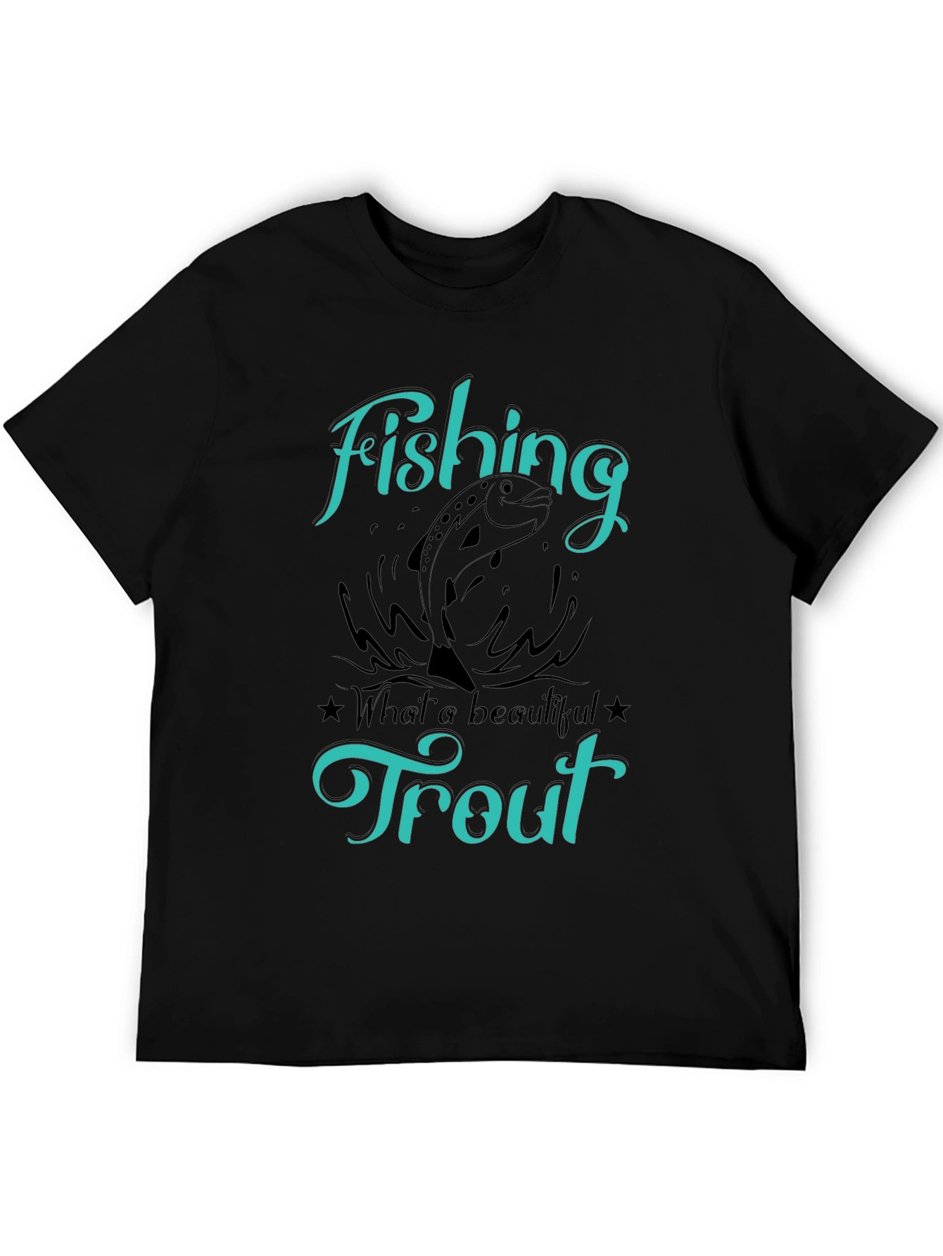 Fishing Trout T-Shirt Graphic Tee Mens Black Shirt