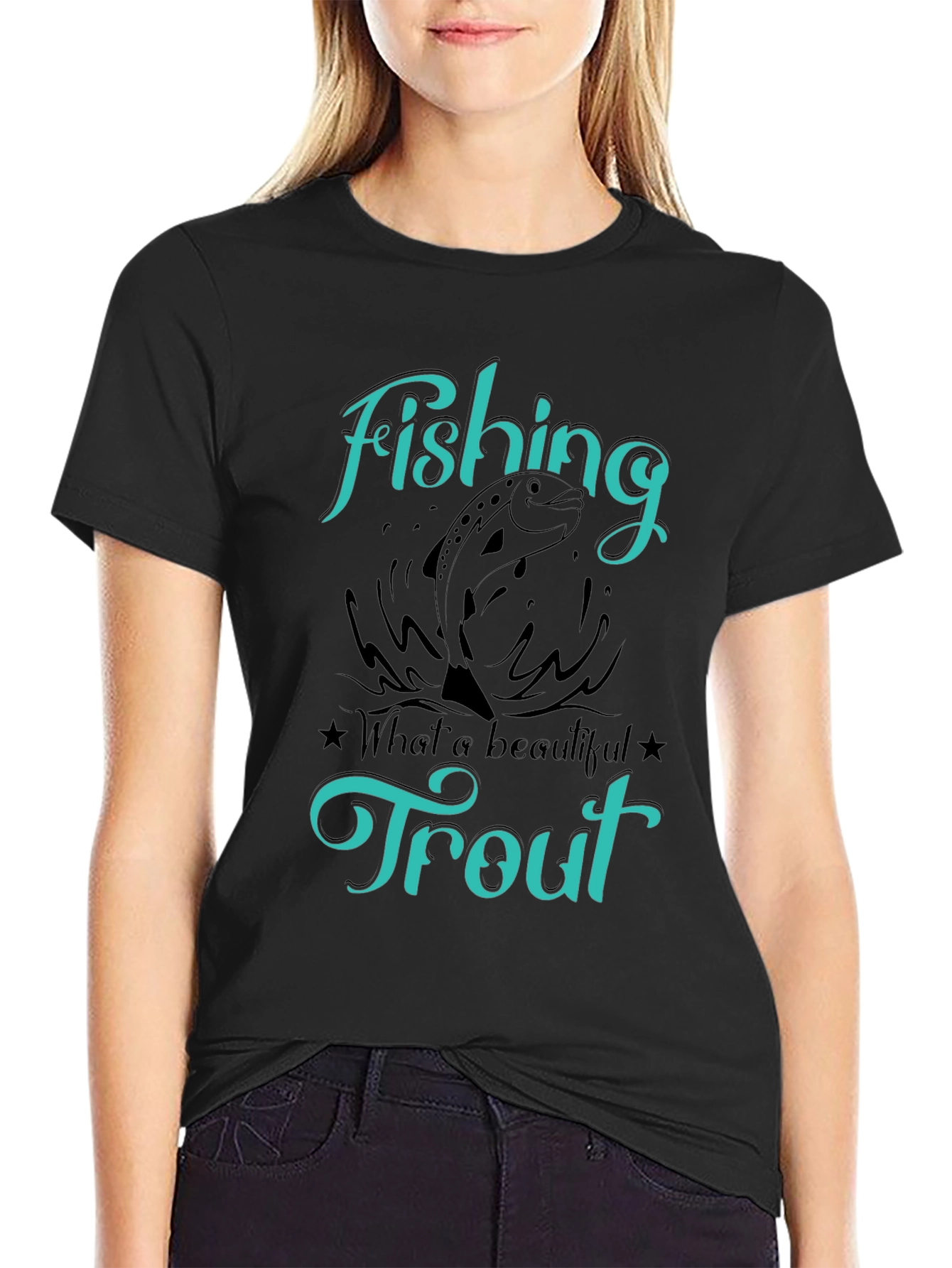 Fishing Trout T-Shirt Graphic Tee Mens Black Shirt