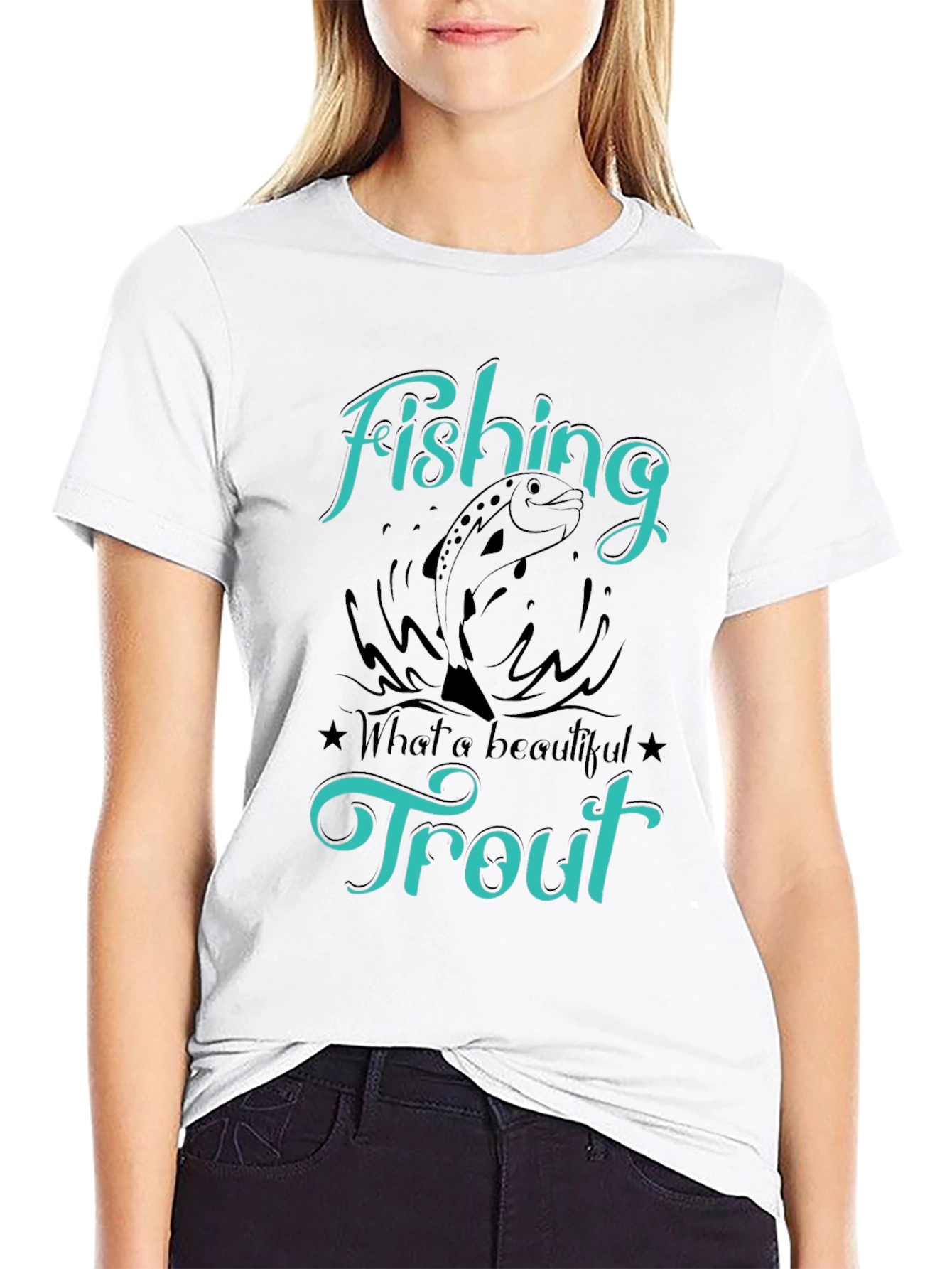 Fishing Trout T-Shirt Graphic Tee Mens Black Shirt