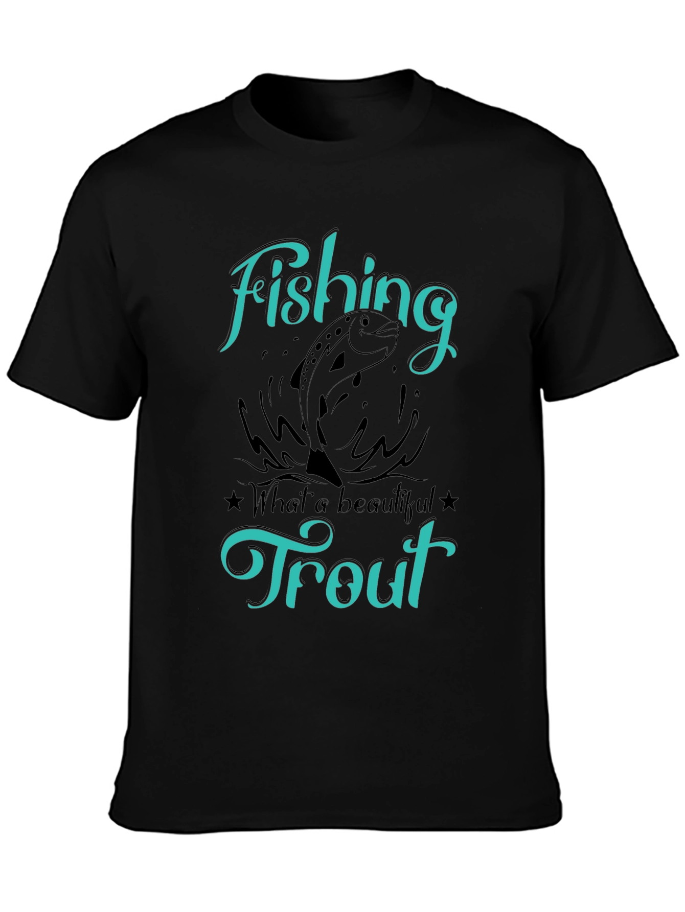 Fishing Trout T-Shirt Graphic Tee Mens Black Shirt