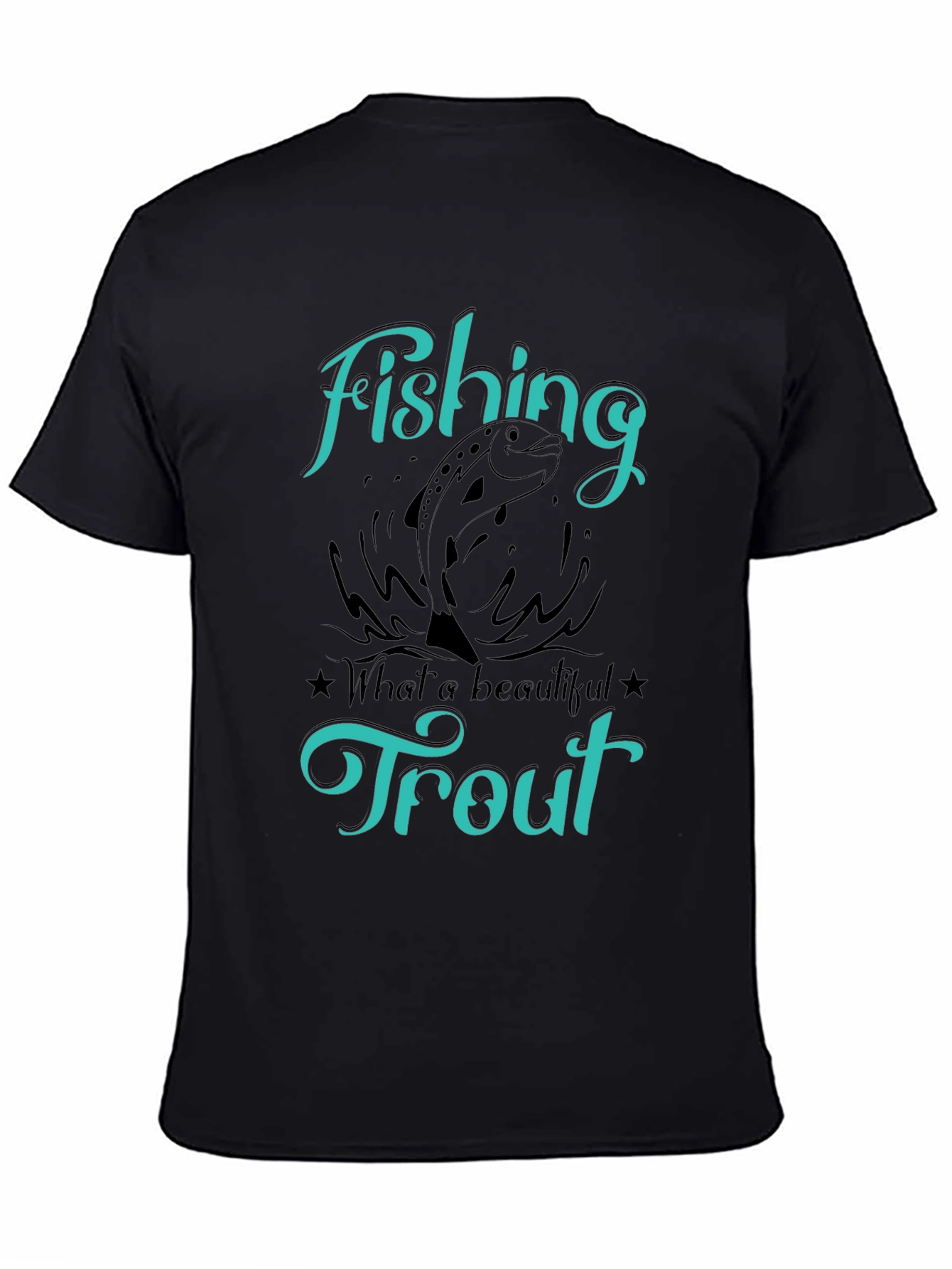Fishing Trout T-Shirt Graphic Tee Mens Black Shirt