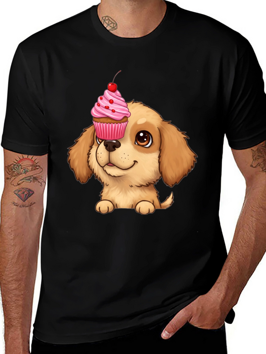 Cute Dog with Cupcake T-Shirt - Novelty Graphic Tee