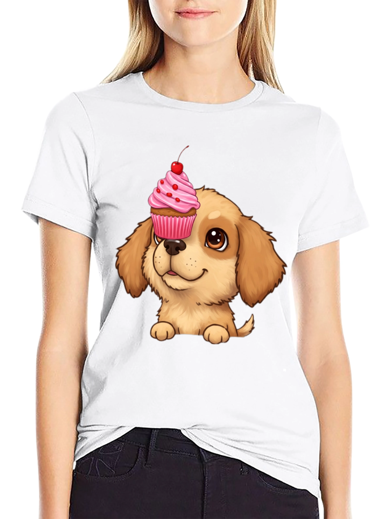 Cute Dog with Cupcake T-Shirt - Novelty Graphic Tee