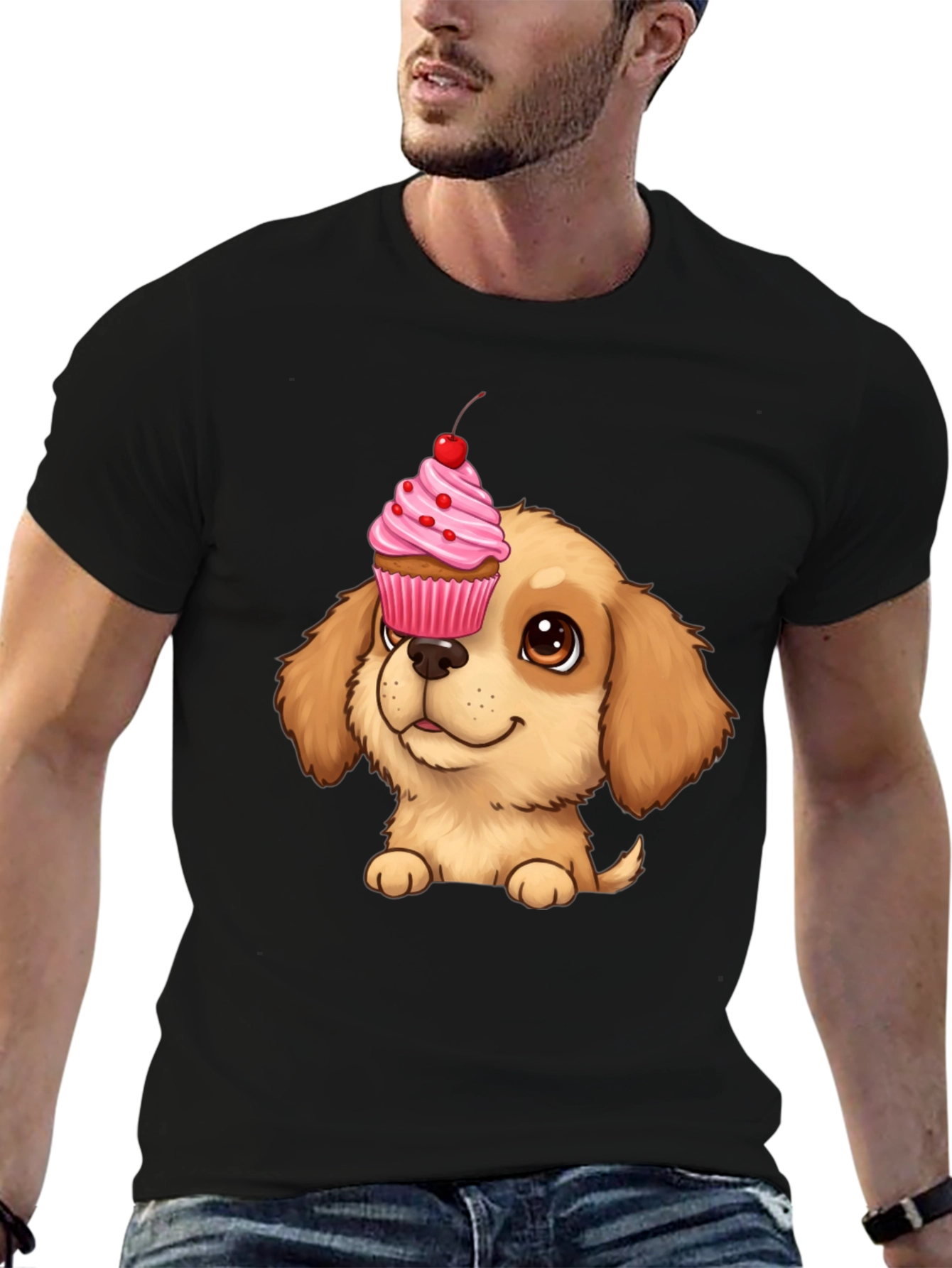 Cute Dog with Cupcake T-Shirt - Novelty Graphic Tee