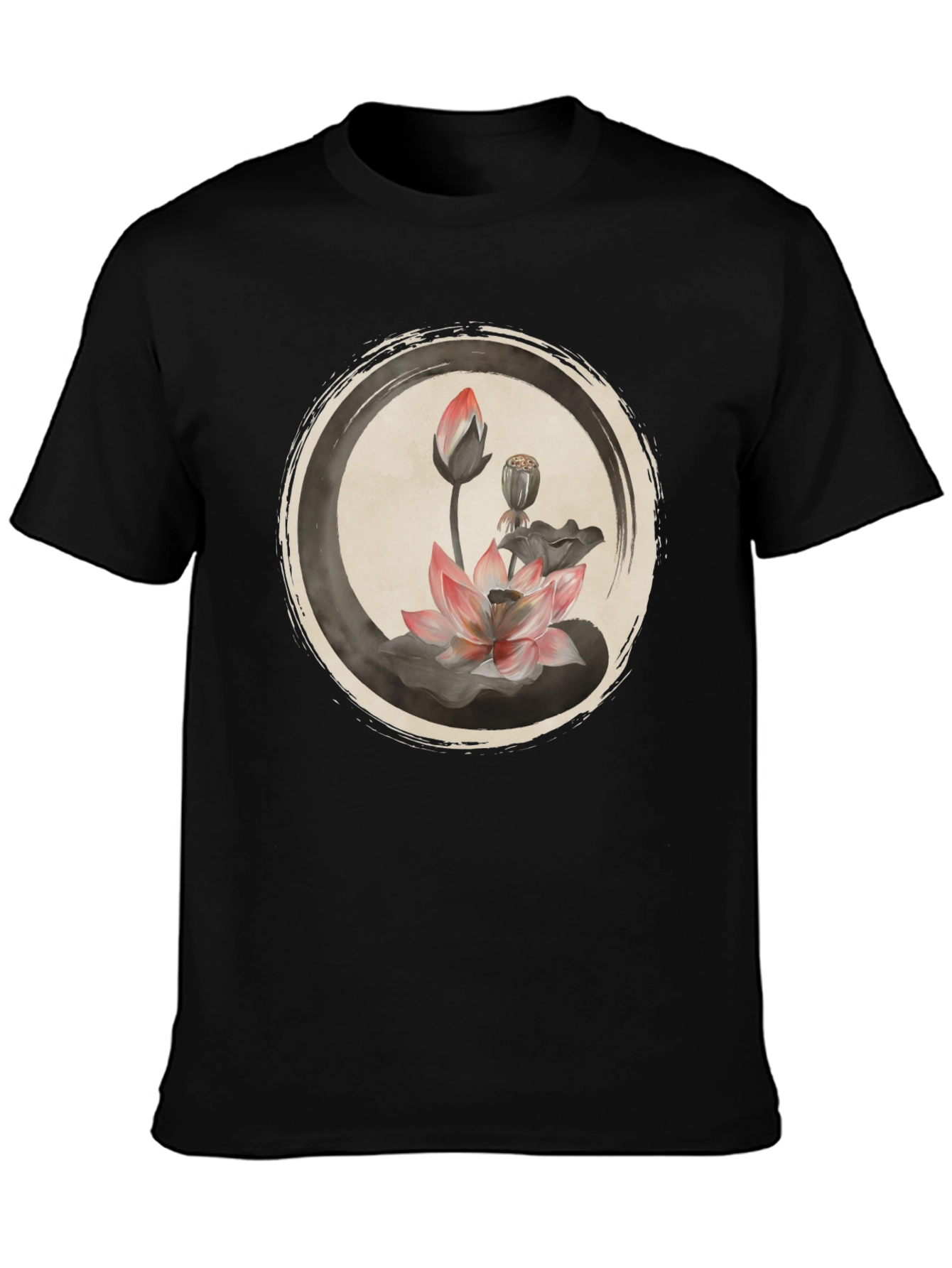 Lotus Flower Graphic Tee - Casual Black T-Shirt