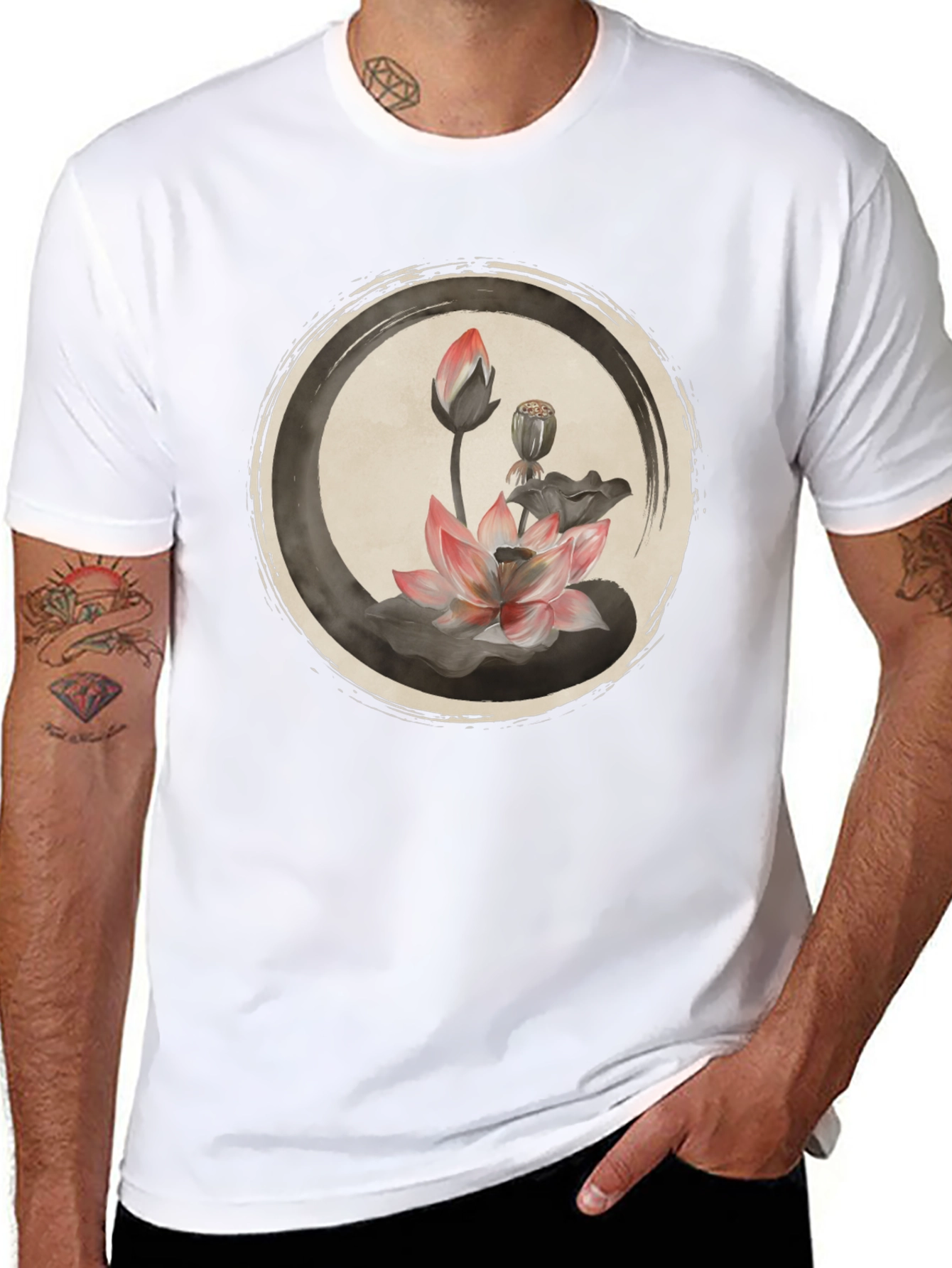Lotus Flower Graphic Tee - Casual Black T-Shirt