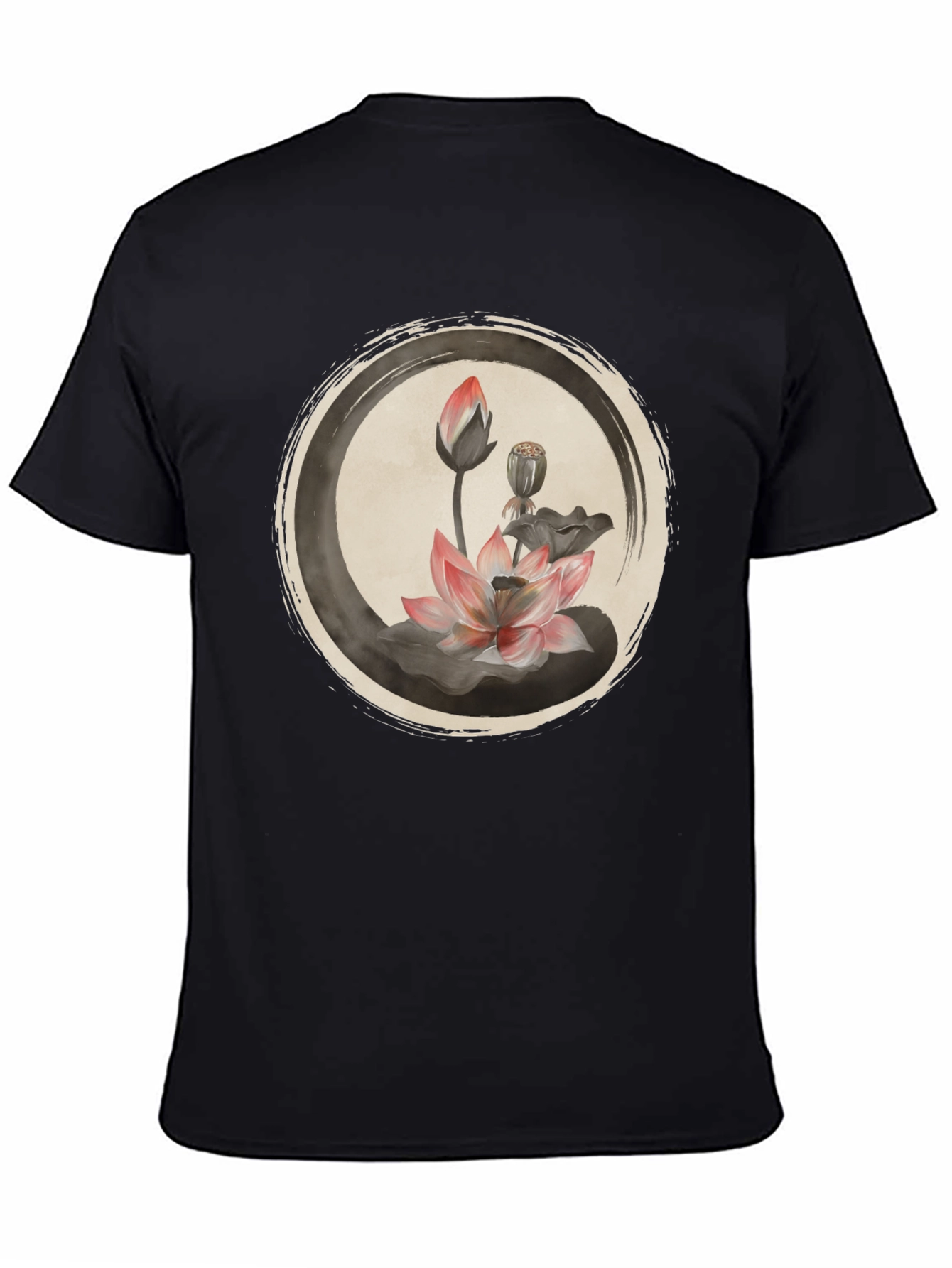 Lotus Flower Graphic Tee - Casual Black T-Shirt
