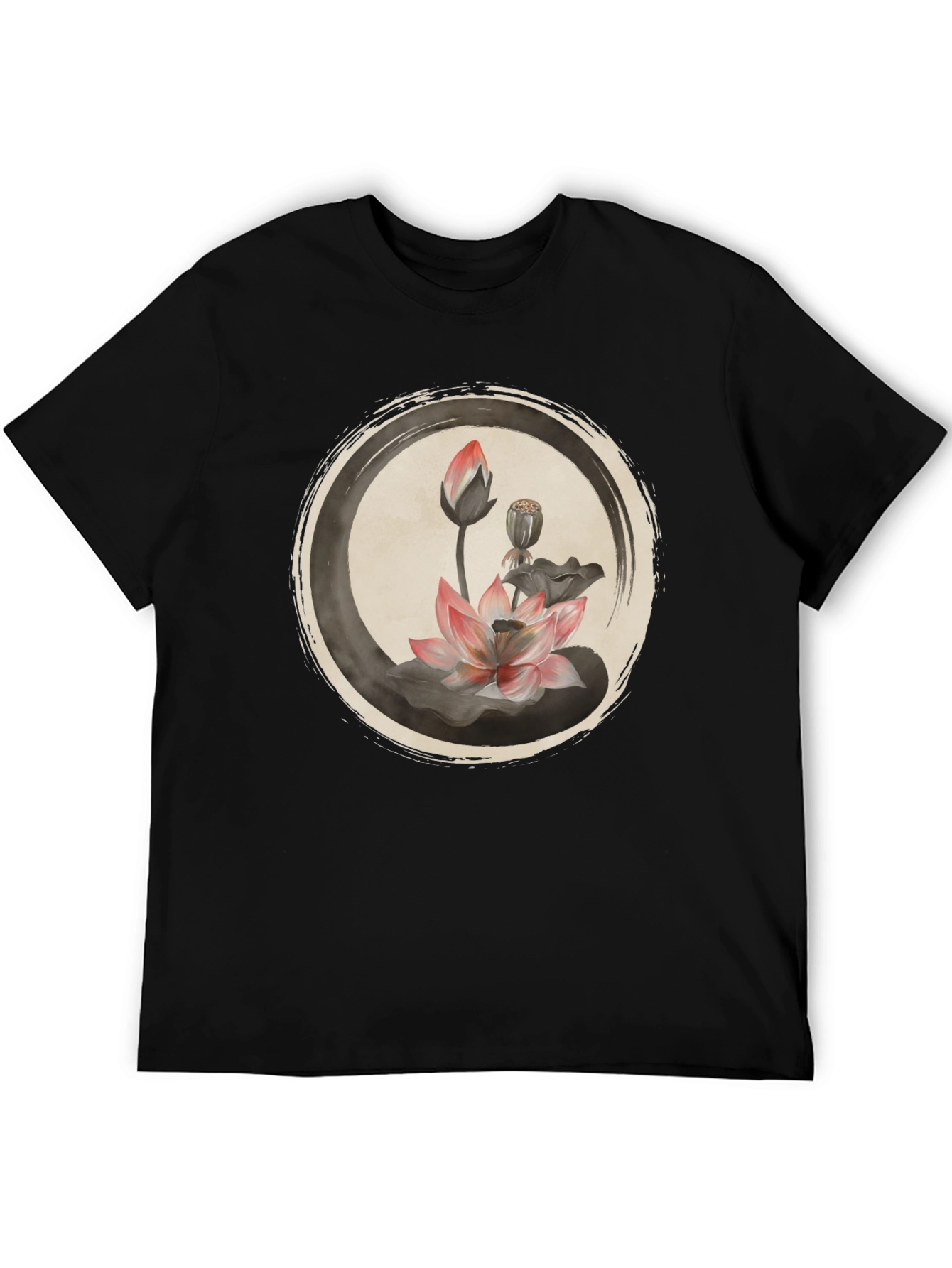 Lotus Flower Graphic Tee - Casual Black T-Shirt