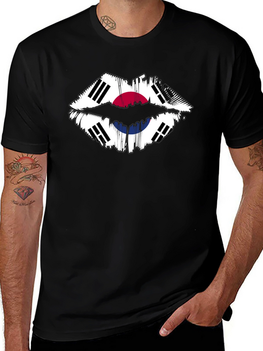 South Korea Flag Lips Graphic Tee - Black T-Shirt