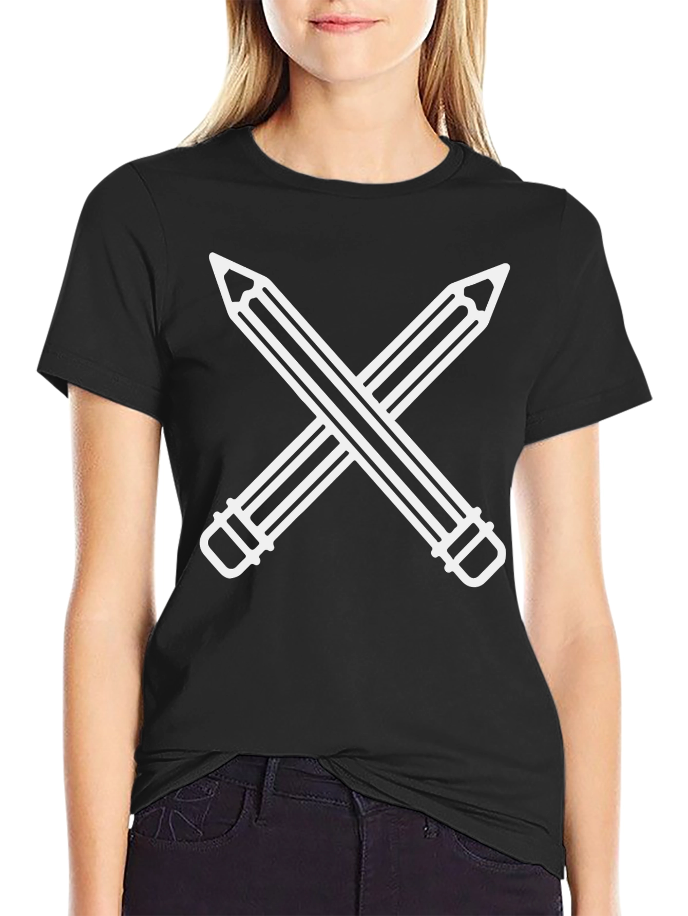 Crossed Pencils Graphic Black T-Shirt