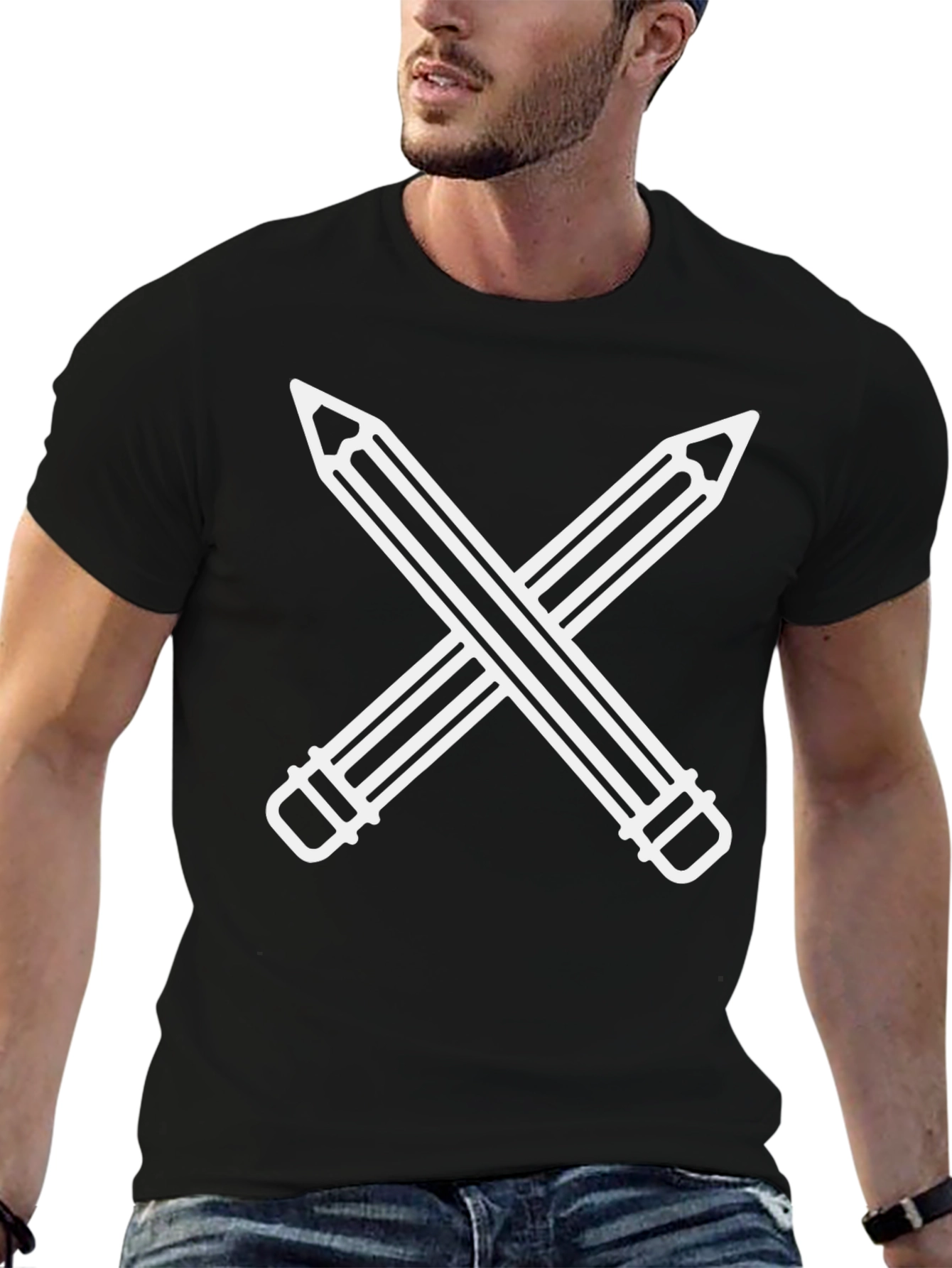 Crossed Pencils Graphic Black T-Shirt