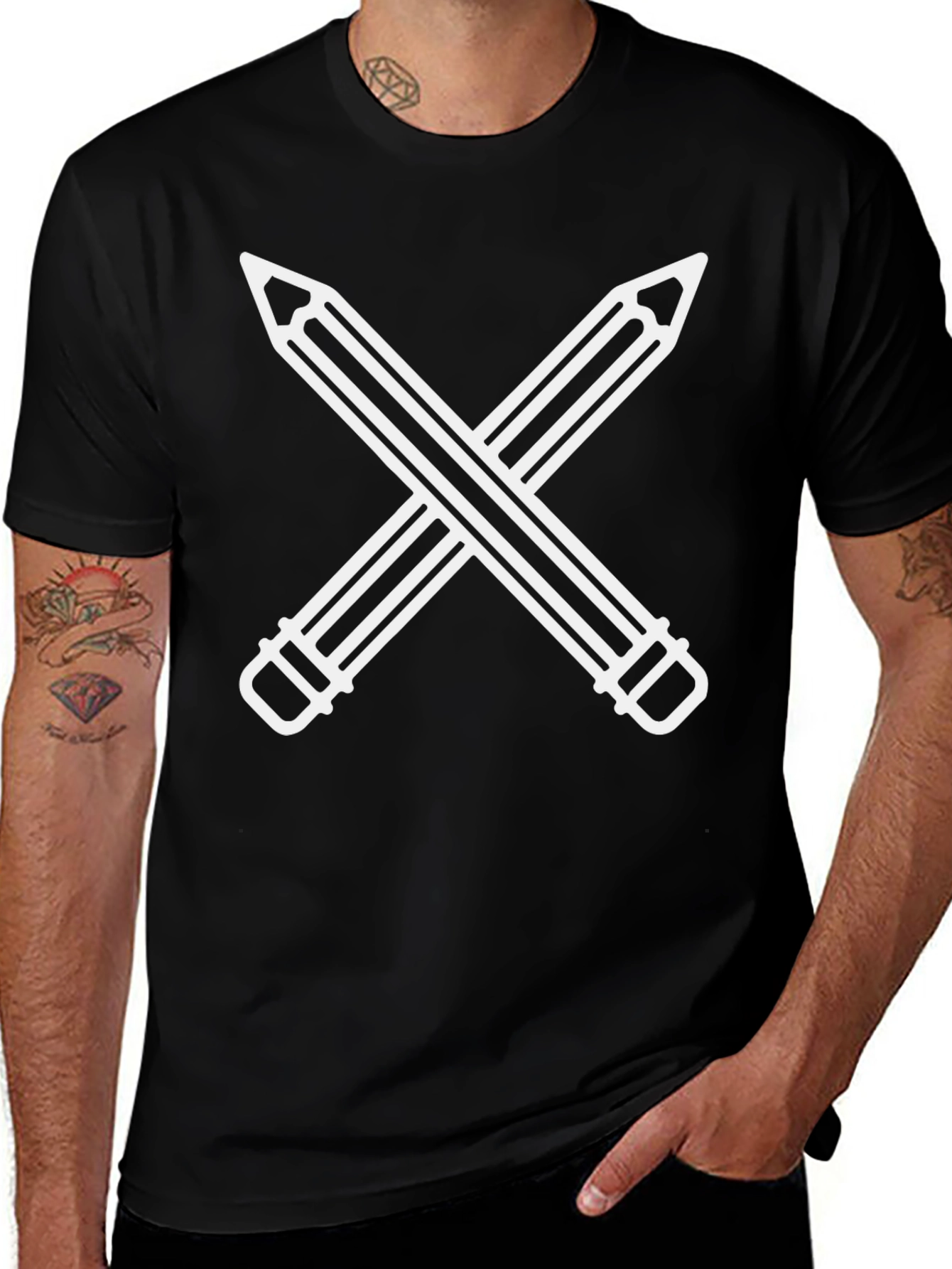 Crossed Pencils Graphic Black T-Shirt