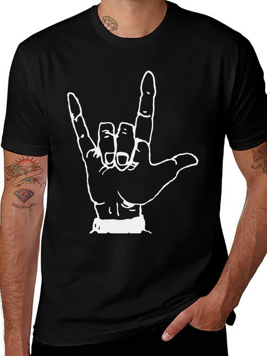 Rock On! Hand Gesture Graphic Tee - Black