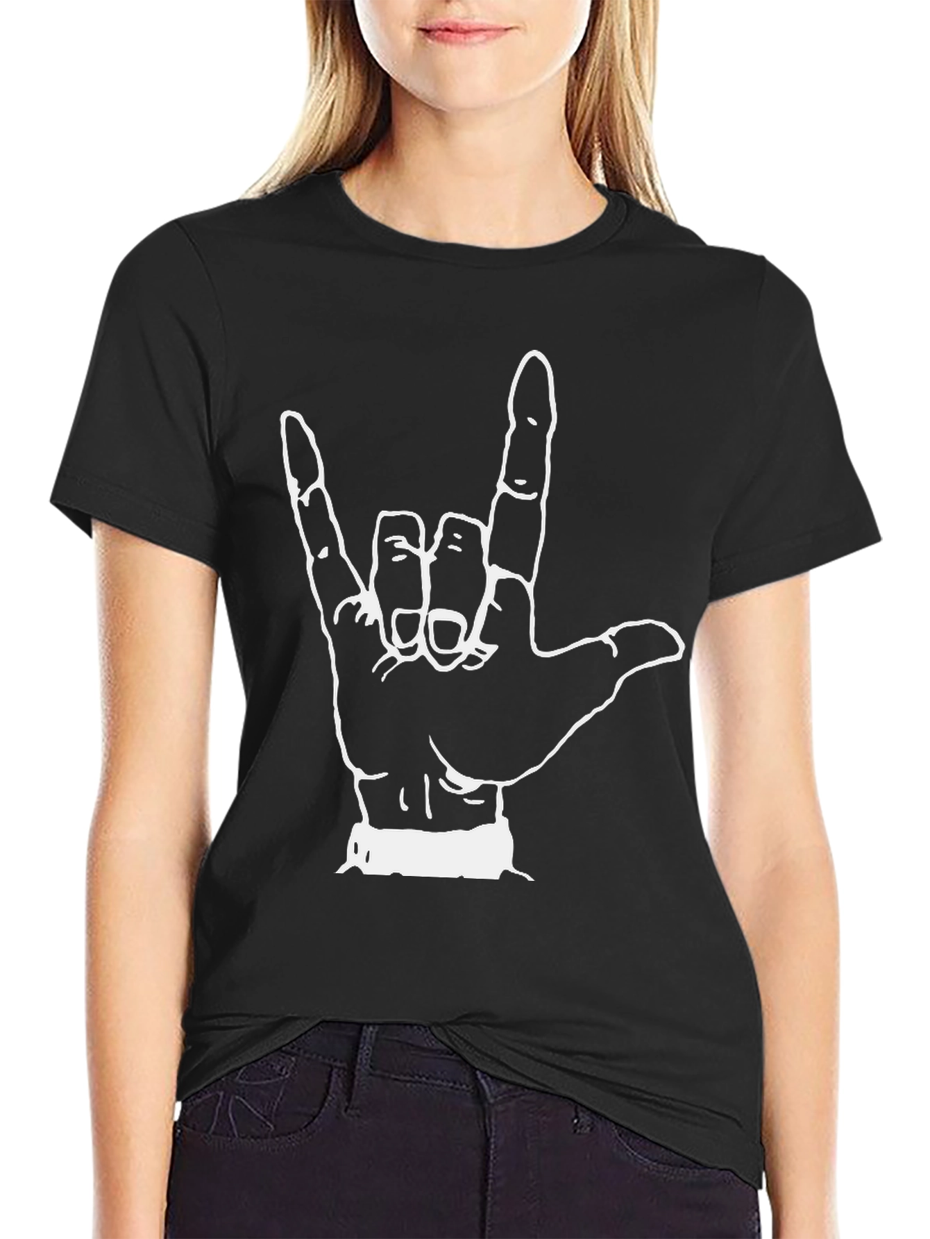 Rock On! Hand Gesture Graphic Tee - Black