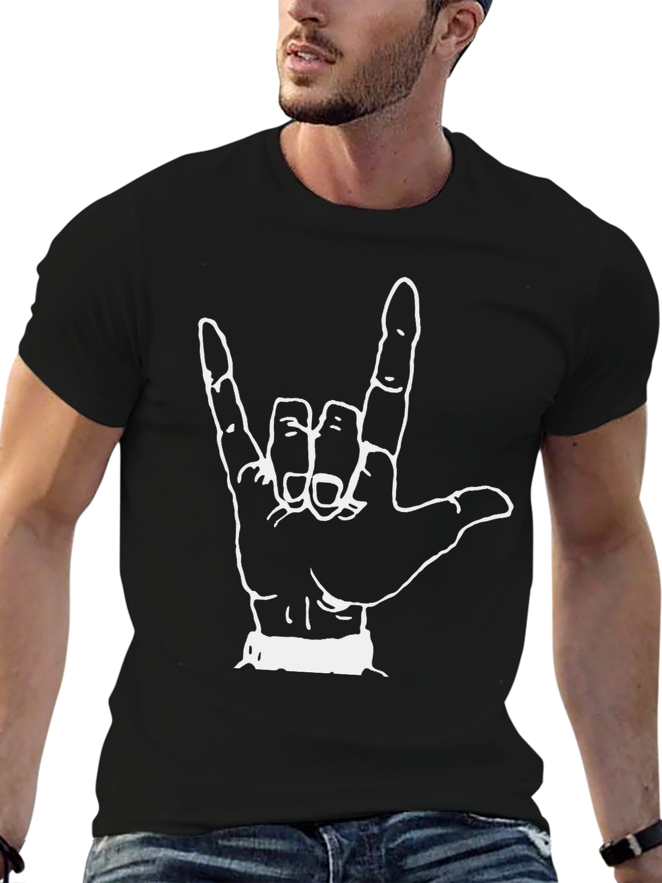 Rock On! Hand Gesture Graphic Tee - Black