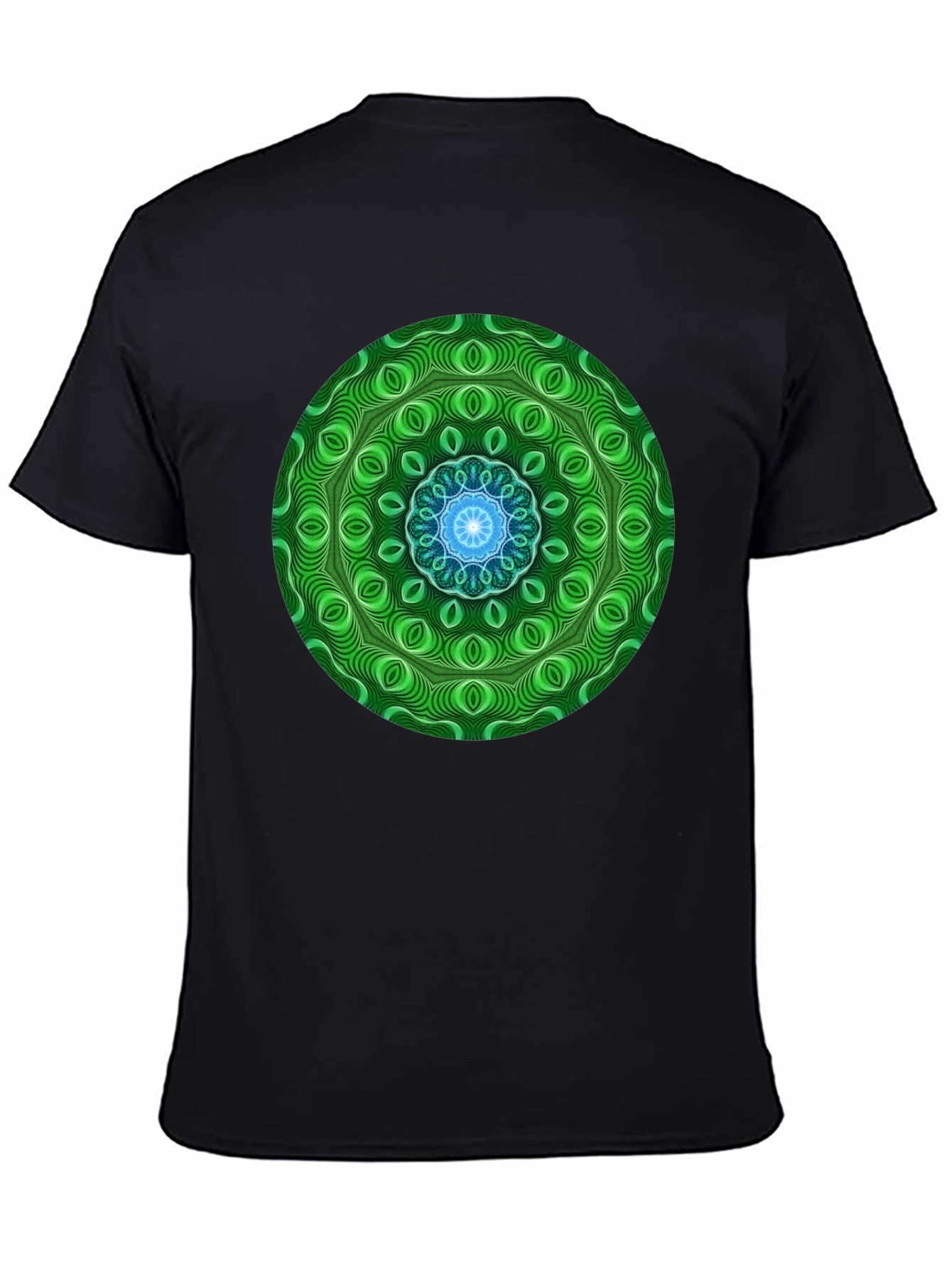 Green Mandala Graphic Black T-Shirt
