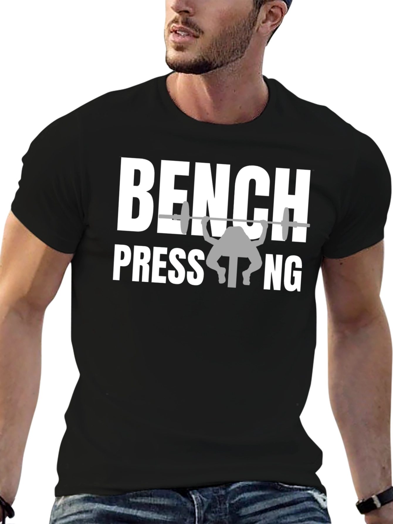 Bench Pressing Black Graphic Tee