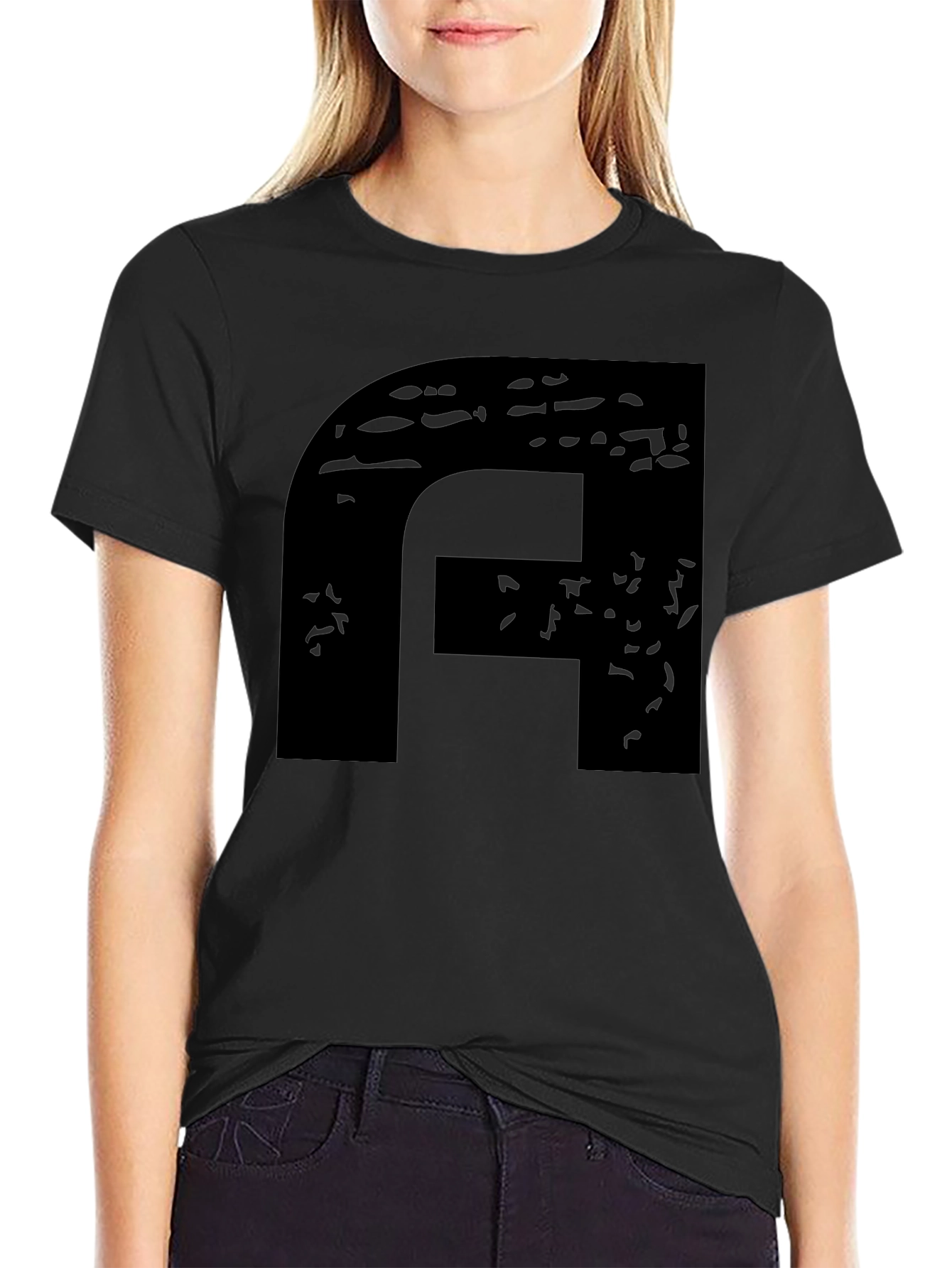 Modern Black Graphic Tee - Abstract F Design