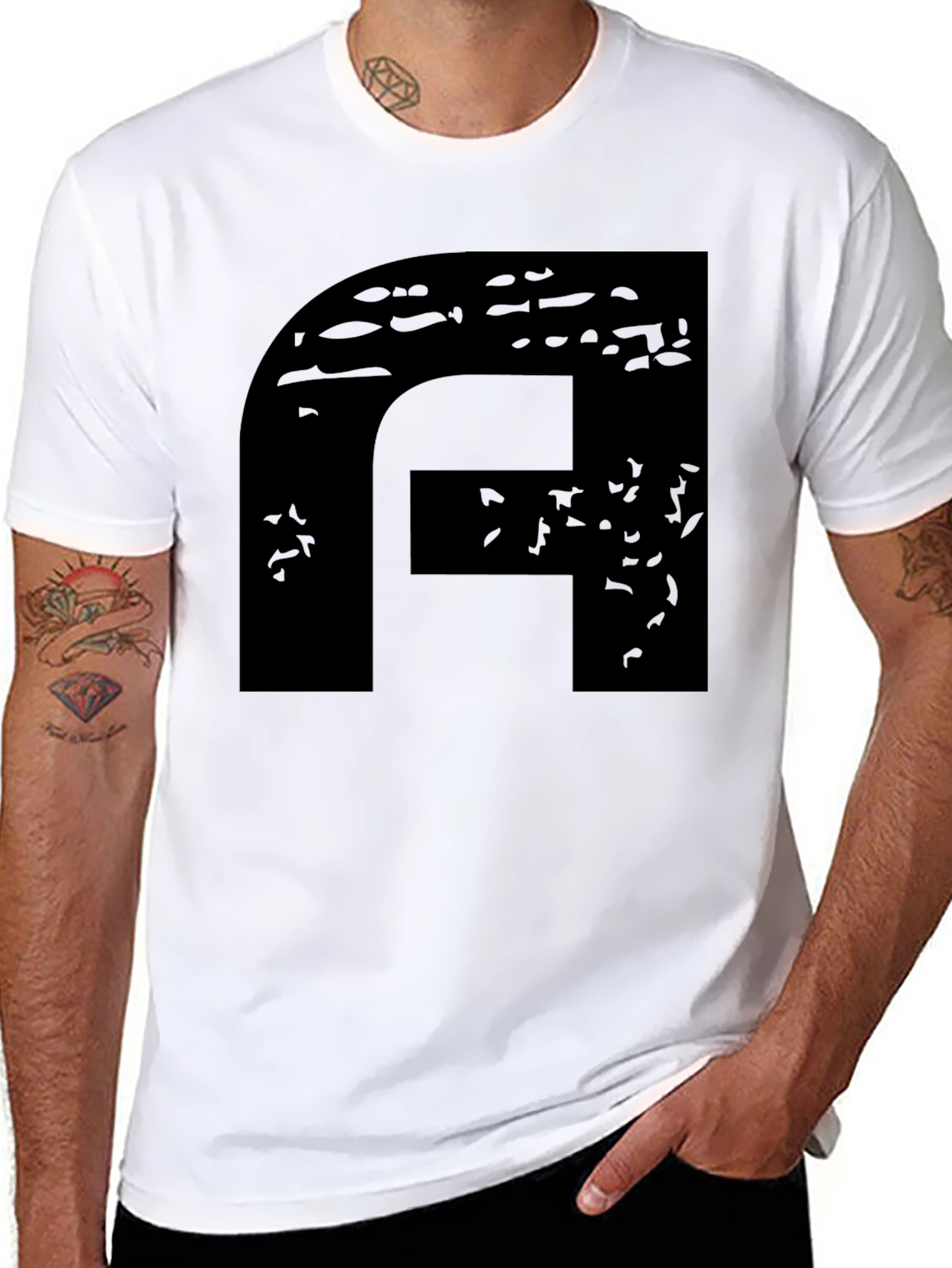 Modern Black Graphic Tee - Abstract F Design
