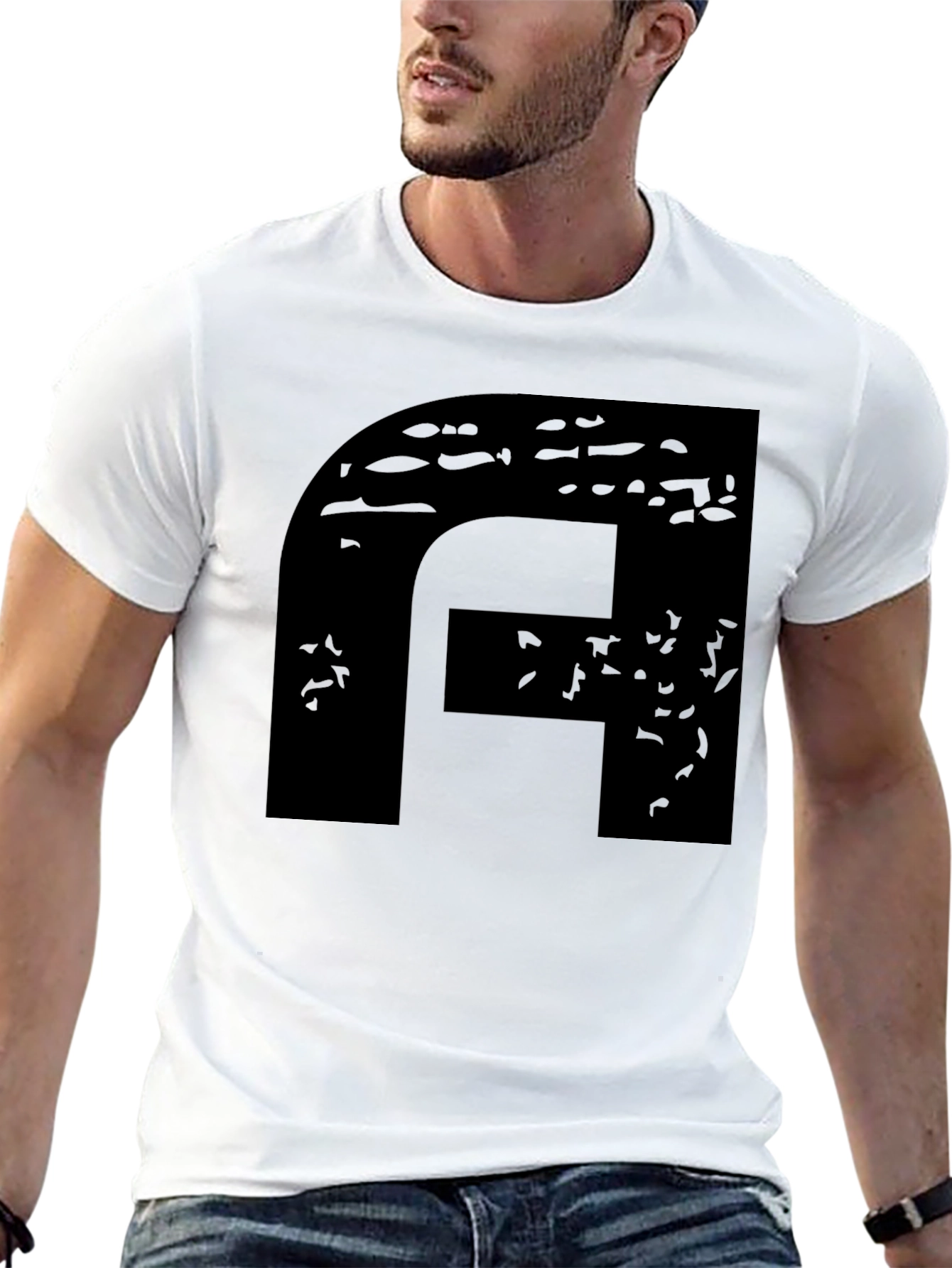 Modern Black Graphic Tee - Abstract F Design