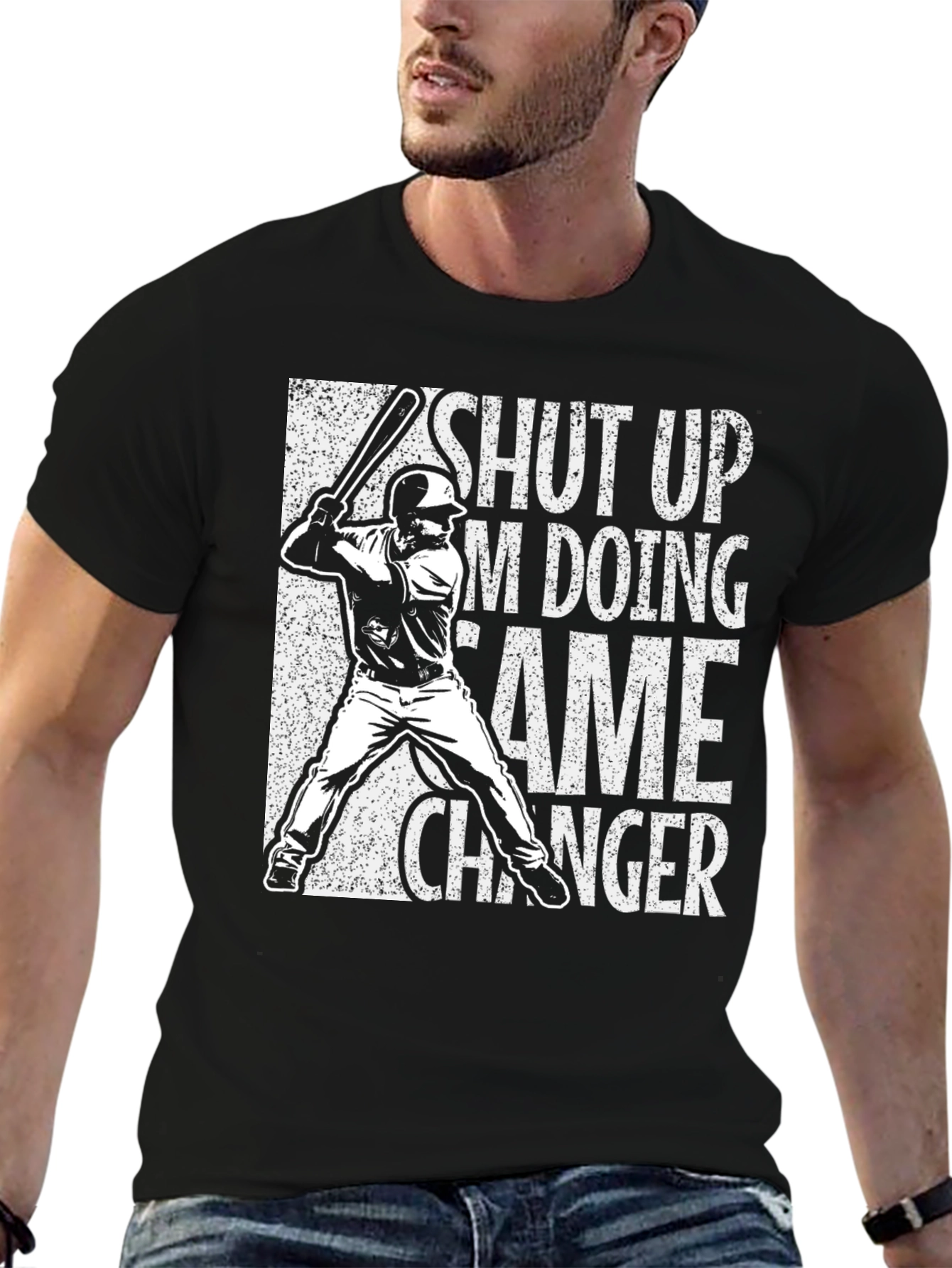 Baseball Game Changer Graphic Tee - Black Cotton Blend
