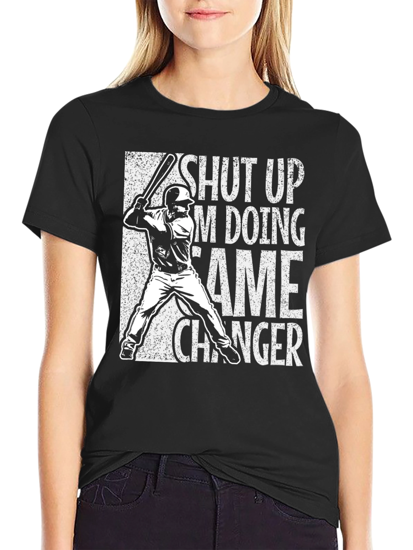 Baseball Game Changer Graphic Tee - Black Cotton Blend