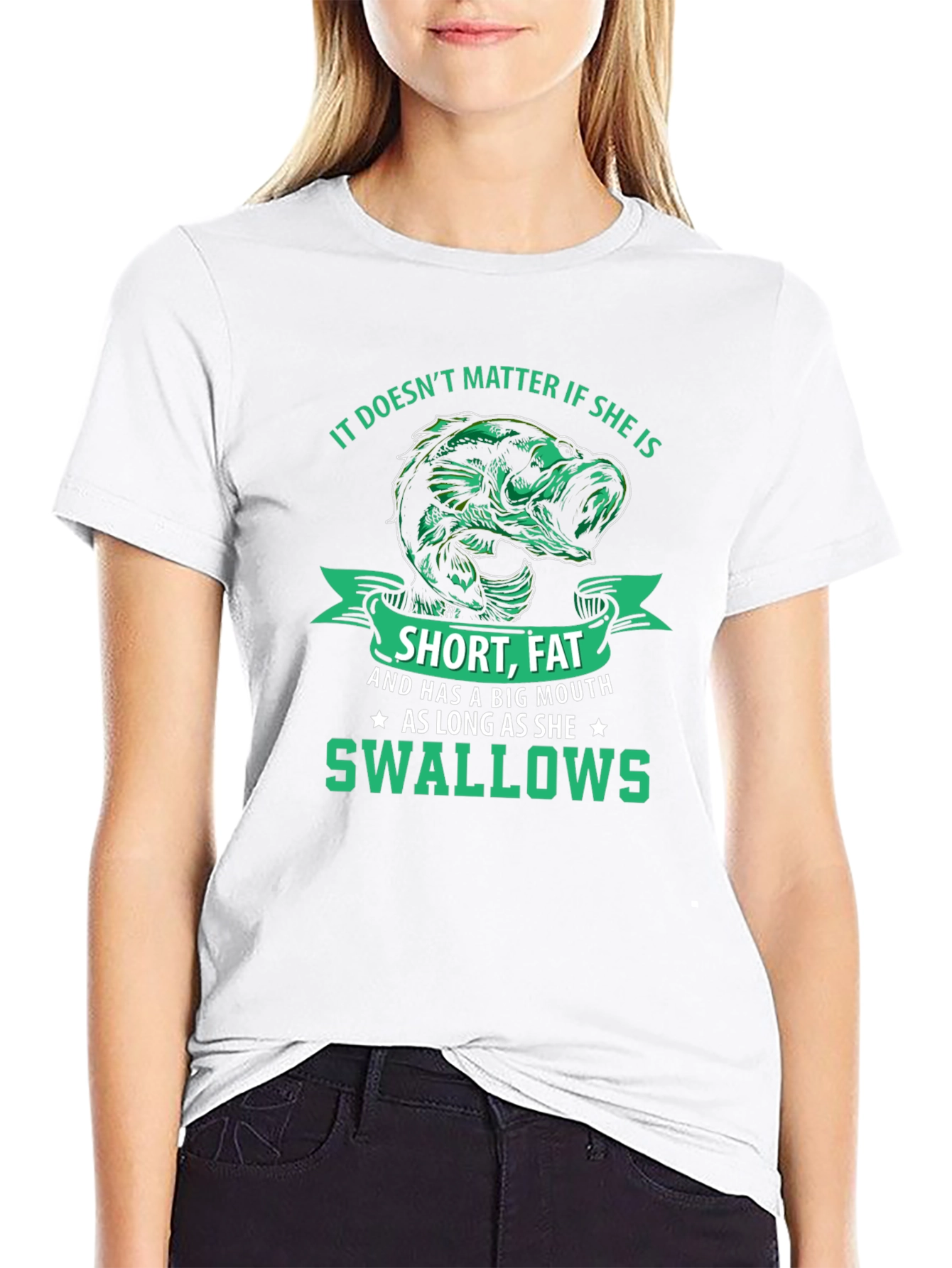 Funny Fishing T-Shirt: Short Fat Big Mouth Swallows
